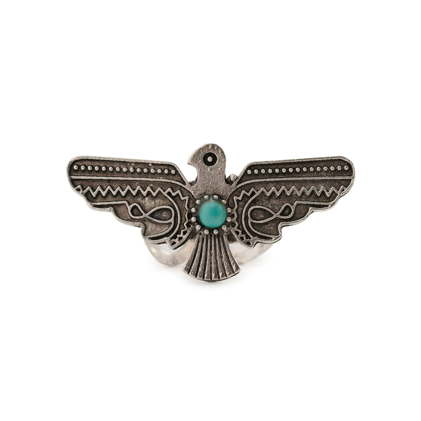 Rockin C Silver & Turquoise Thunderbird Ring - Image 1