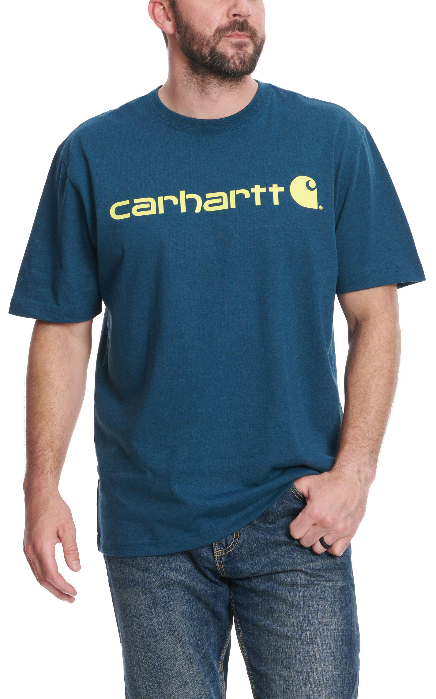 Carhartt Men's Aegean Blue Heavyweight Loose Fit Logo Graphic Work T-Shirt - Image 1