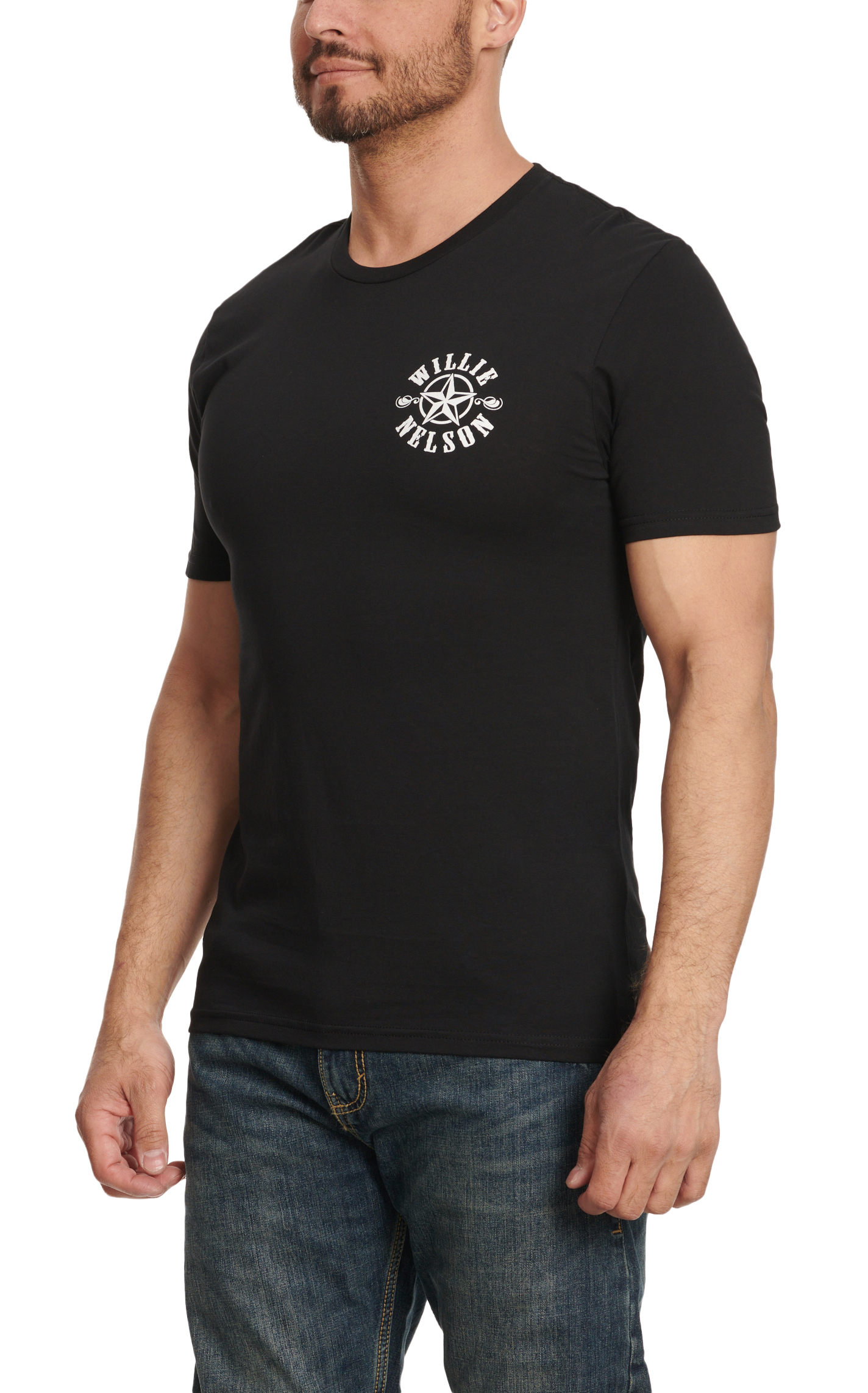JedCo Men's Black On the Road Again Willie Nelson Graphic T-Shirt - Image 1