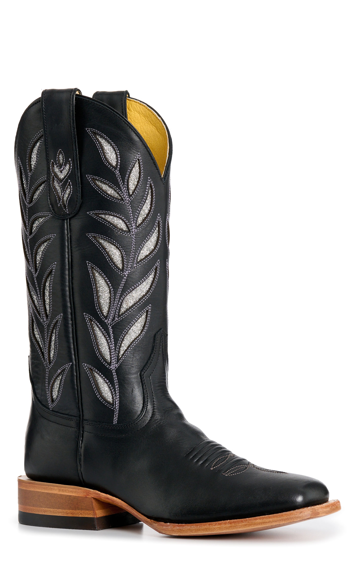 Cavender's Private Label Women's Horseman Black Silver Botanical Wide Toe Cowgirl Boots - Image 1