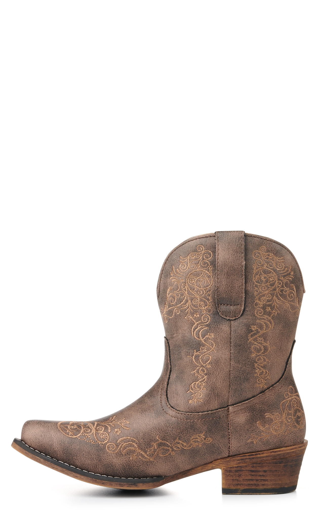 Roper Women's Brown with Scroll Embroidery Snip Toe Cowboy Booties - Image 1