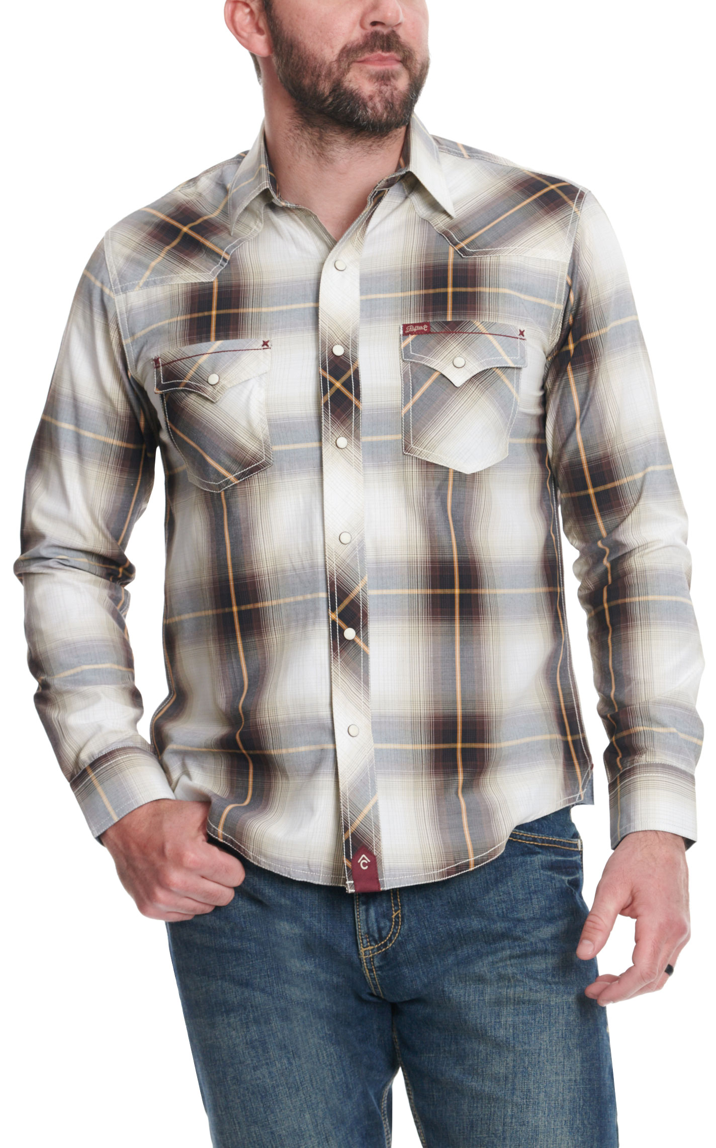 Red Dirt Collection by Rafter C Men's Cream Plaid Western Shirt - Image 1