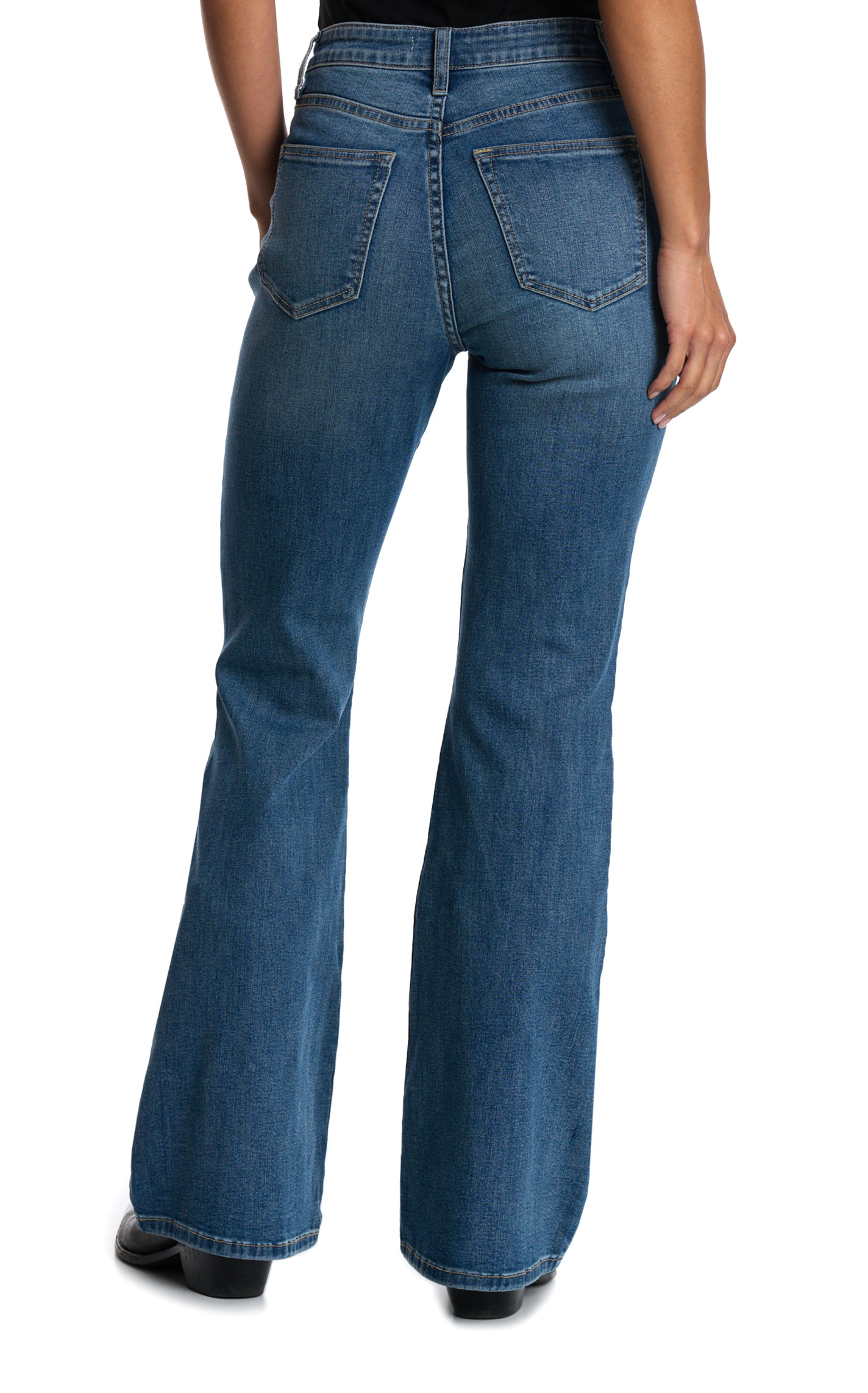 Sneak Peek Women's Medium Wash Decorative Seams Flare Jeans - Image 1