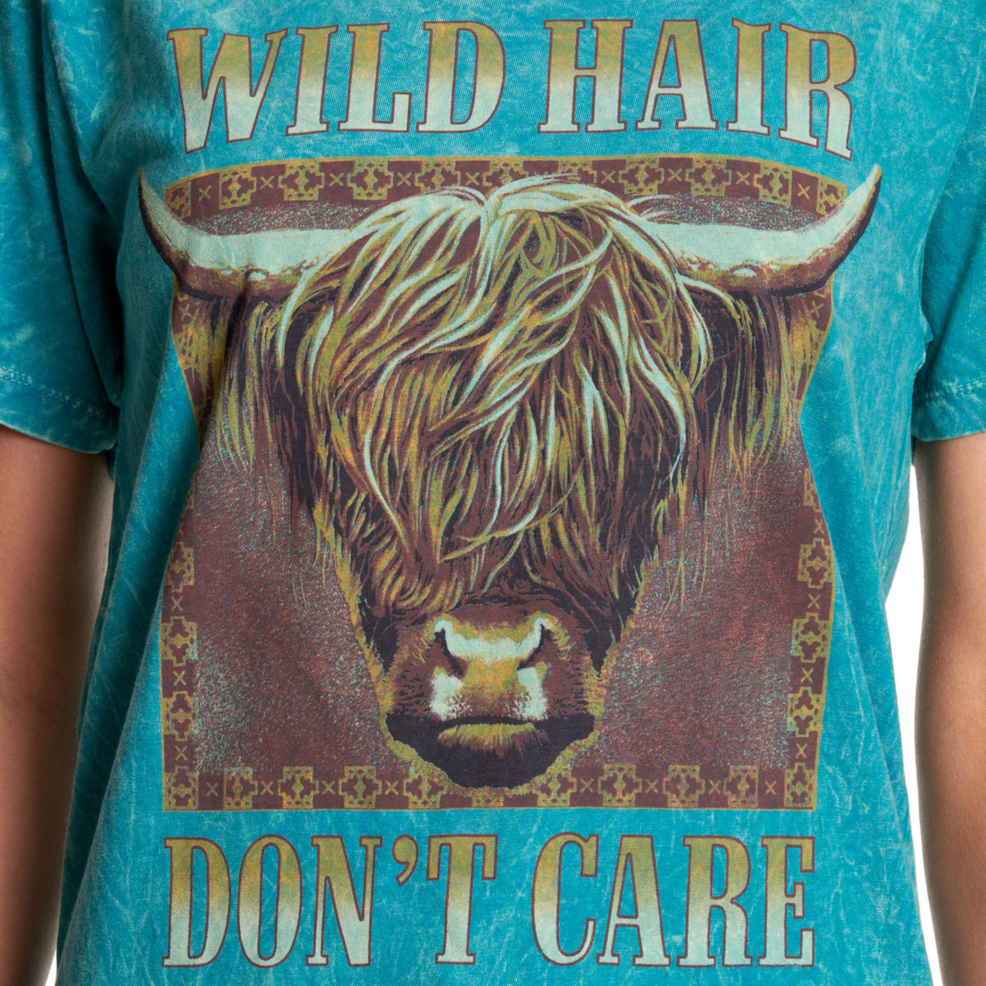 Lotus Fashion Women's Washed Teal Wild Hair Graphic T-Shirt - Image 3