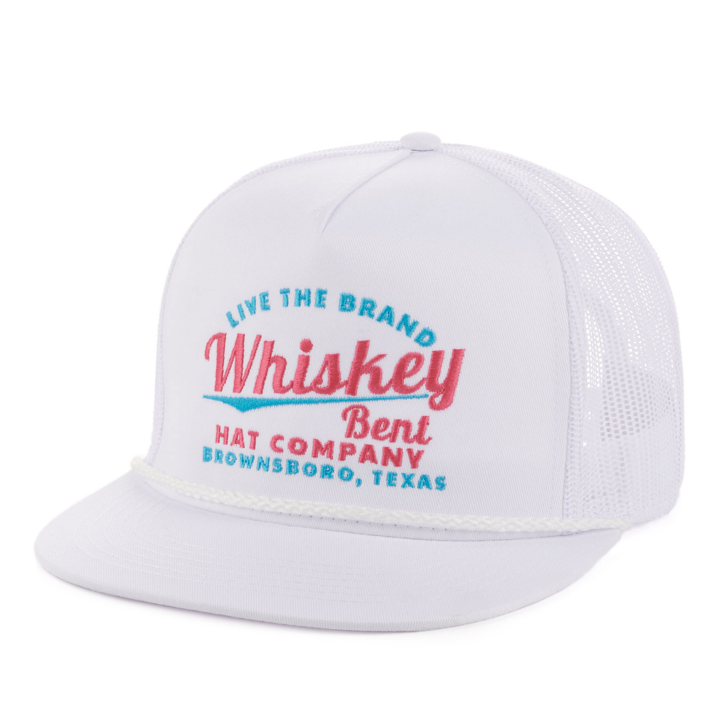 Whiskey Bent Hat Co. White Cali Embroidered Trucker Rope Cap - Image 1