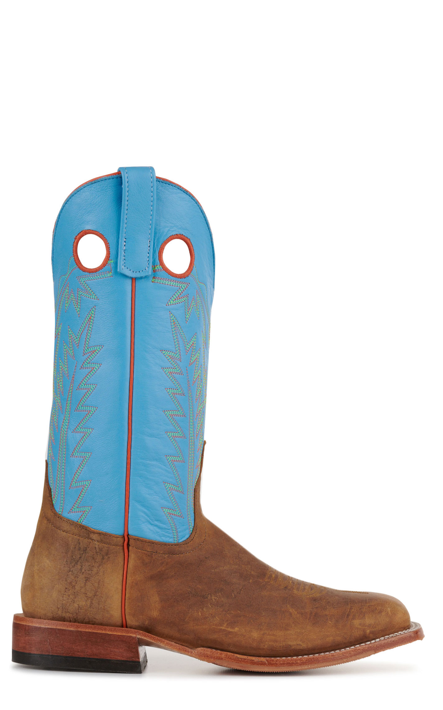 Anderson Bean Mens' Natural Brahma Bison and Blue Hybrid Square Toe Cowboy Boots - Image 1