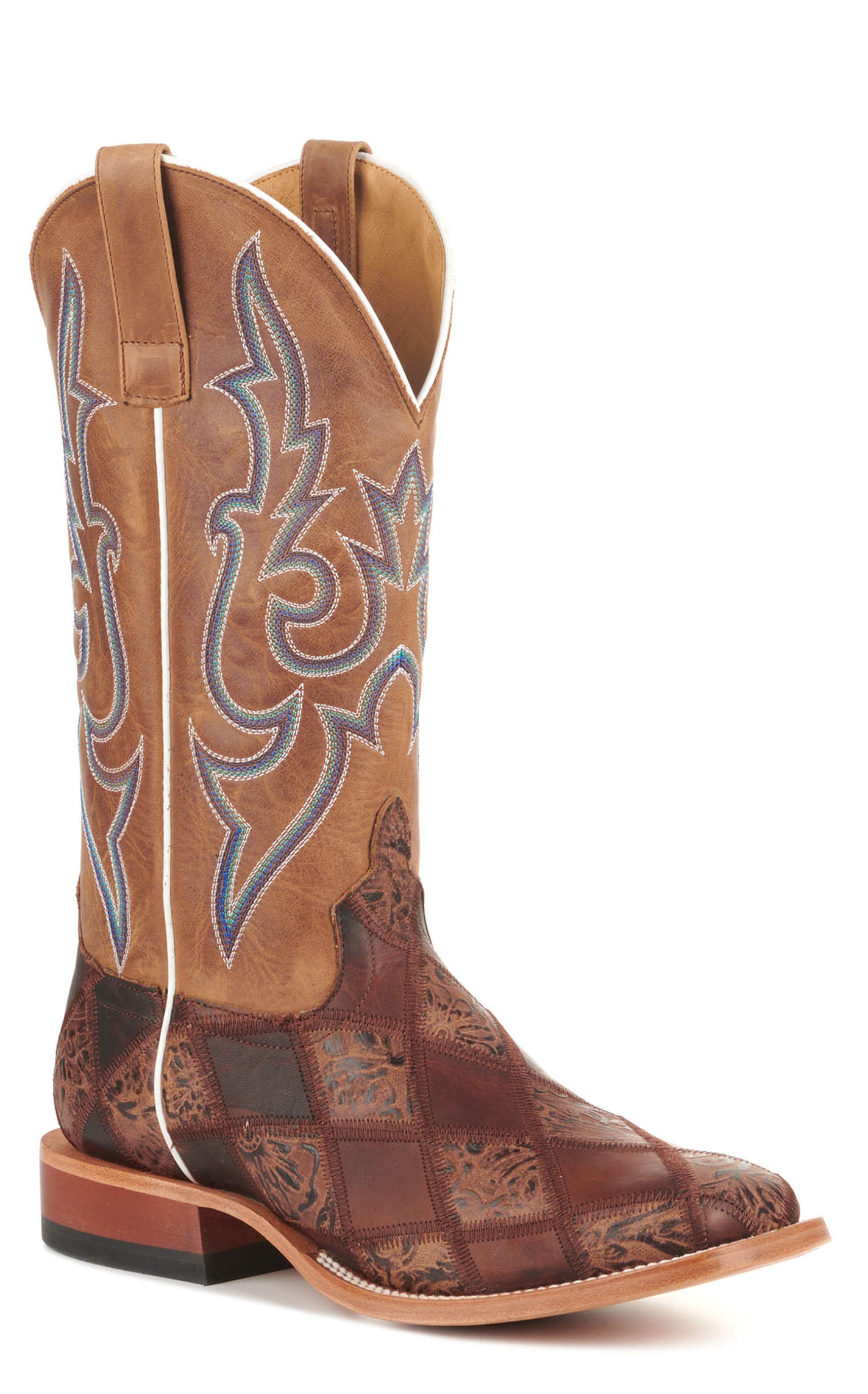 Anderson Bean Men's Horse Power Brown Patchwork and Tan Wide Square Toe Cowboy Boots - Image 1