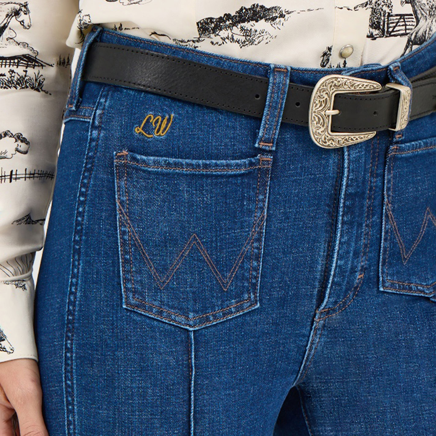 Wrangler X Lainey Wilson Women's Dark Wash Pintuck Jeans - Image 1