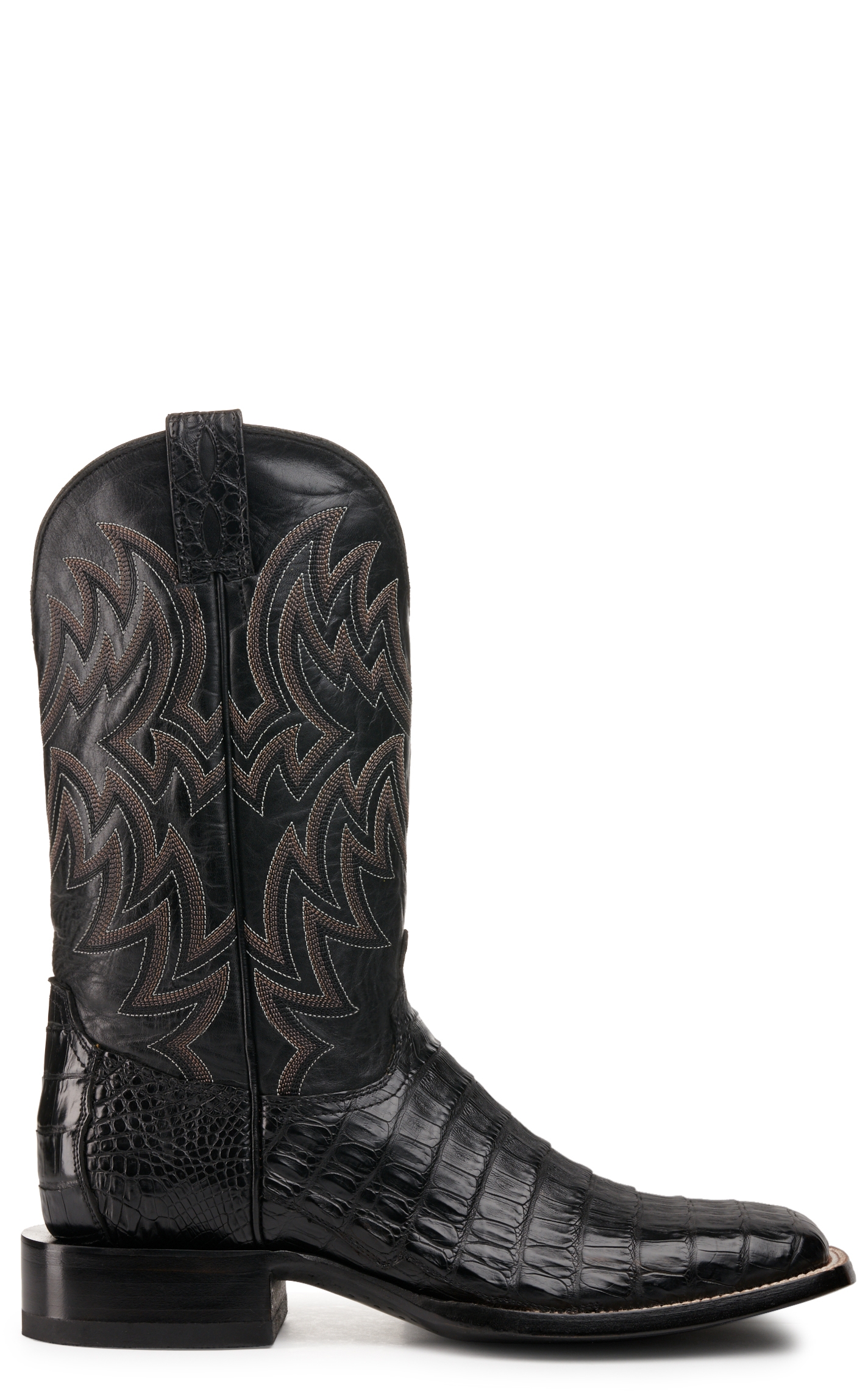 Cavender's Men's Black Caiman Tail Wide Square Toe Exotic Cowboy Boots - Image 1