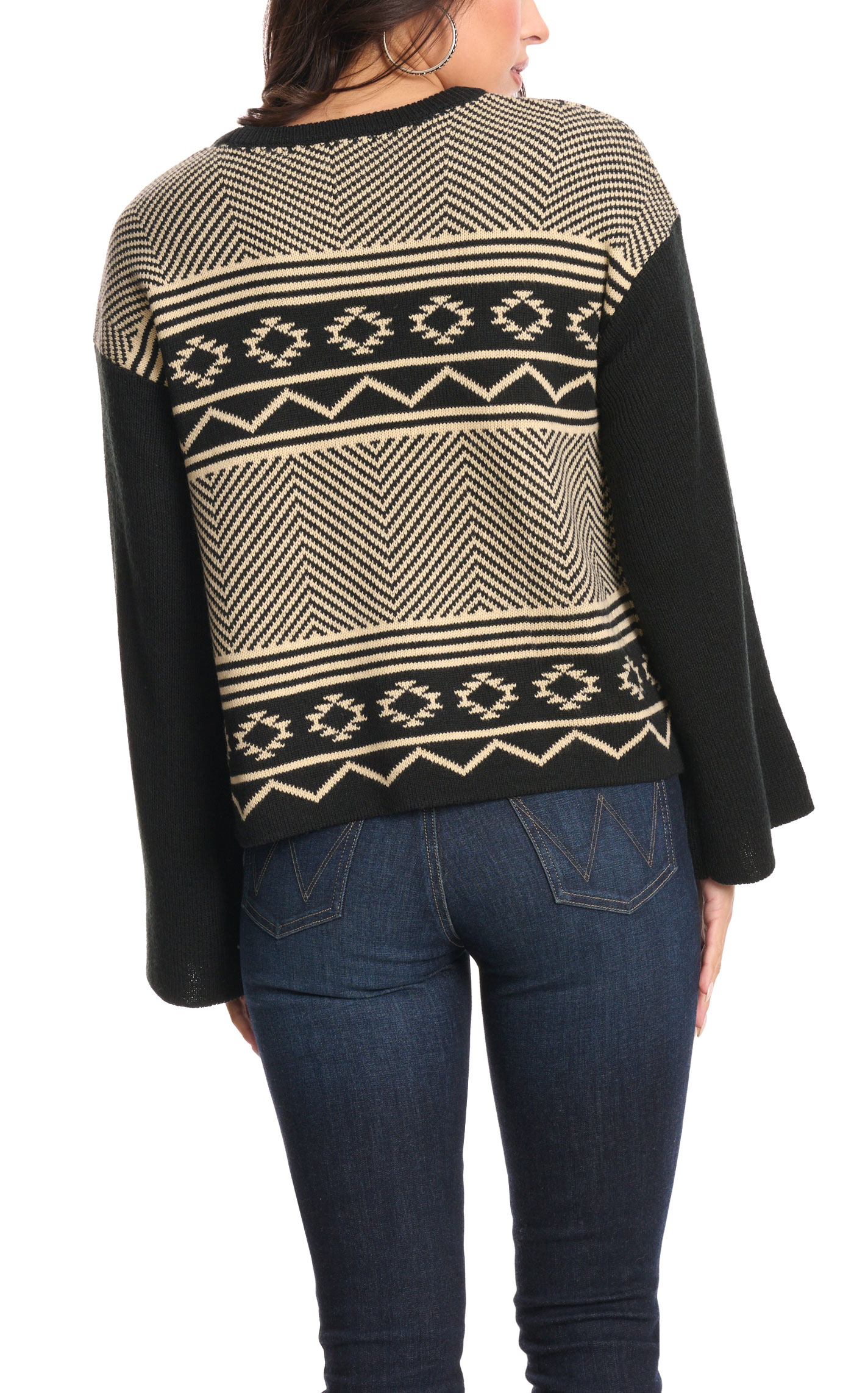 Magnolia Lane Women's Black & Cream Aztec Print Sweater Pullover - Image 1