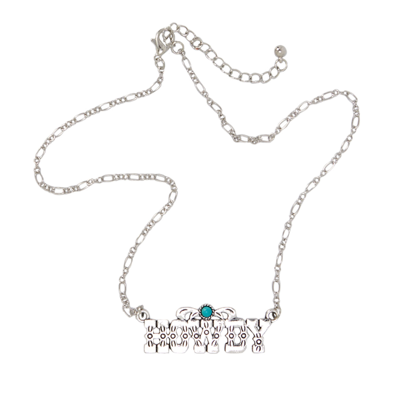 Southern Grace Silver & Turquoise Dainty HOWDY Necklace - Image 1
