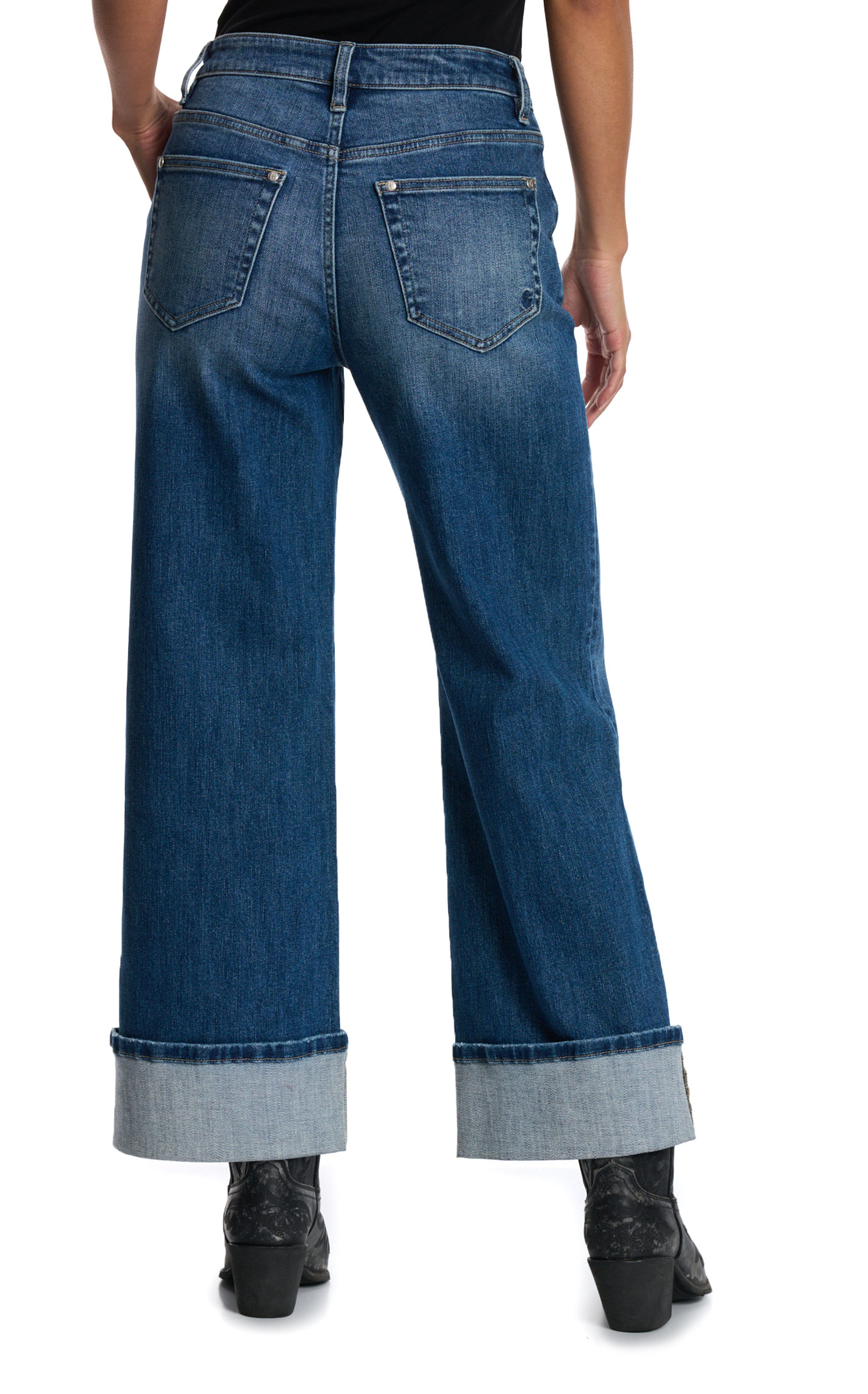 Rockin' C Women's Dark Wash Wide Trouser Leg Jeans - Image 1