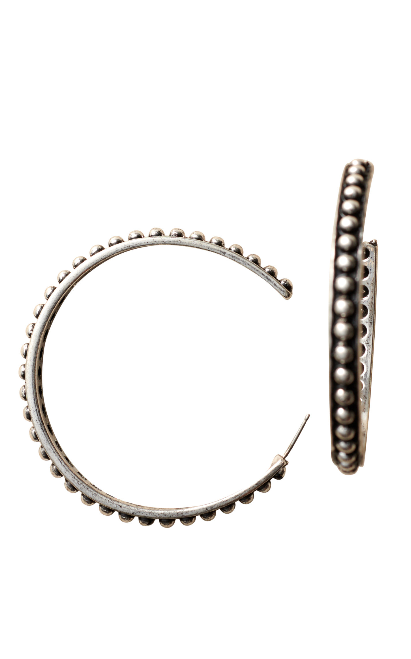 806 by Pink Panache Silver Beaded Large Hoop Earrings - Image 1