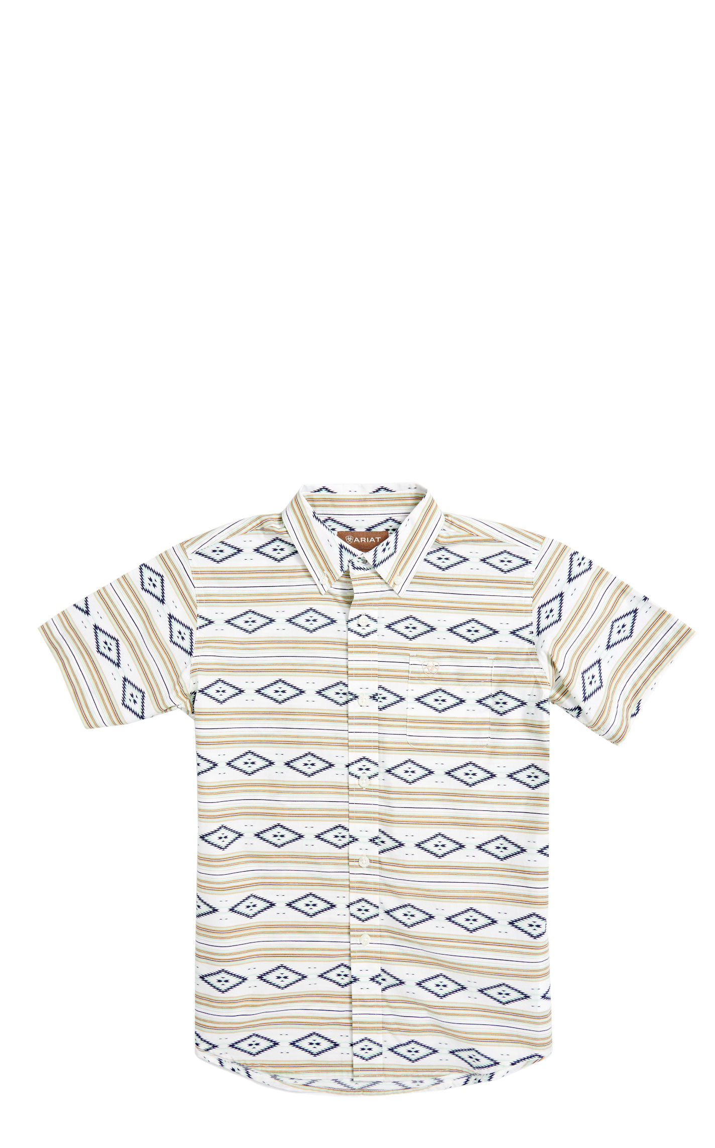 Ariat Boy's Christopher Spring Green Aztec Striped Western Shirt - Image 1