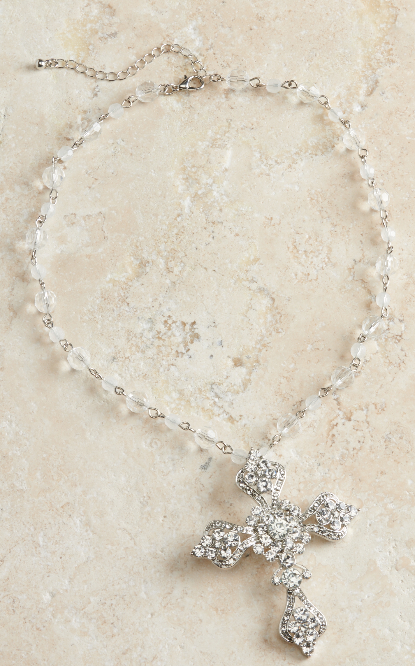 Blazin Roxx Women's Clear Crystal Cross Necklace & Earrings Set - Image 1