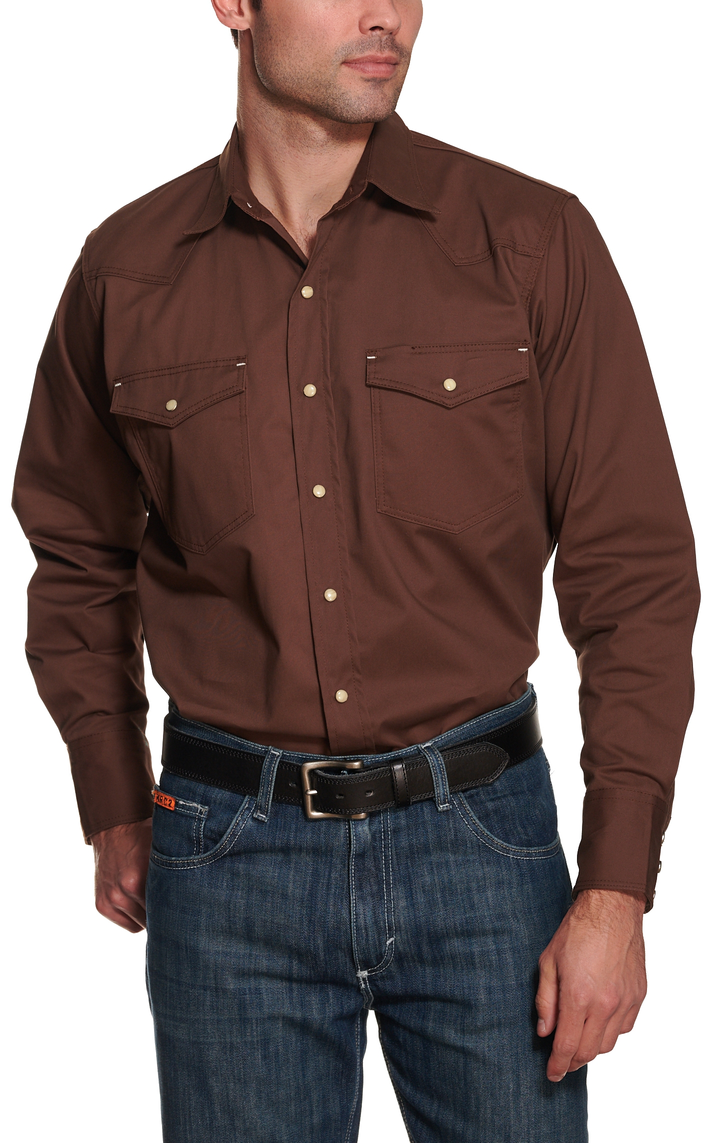 Cowboy Workwear WorkFlex Men's Chocolate Long Sleeve Work Shirt - Image 1