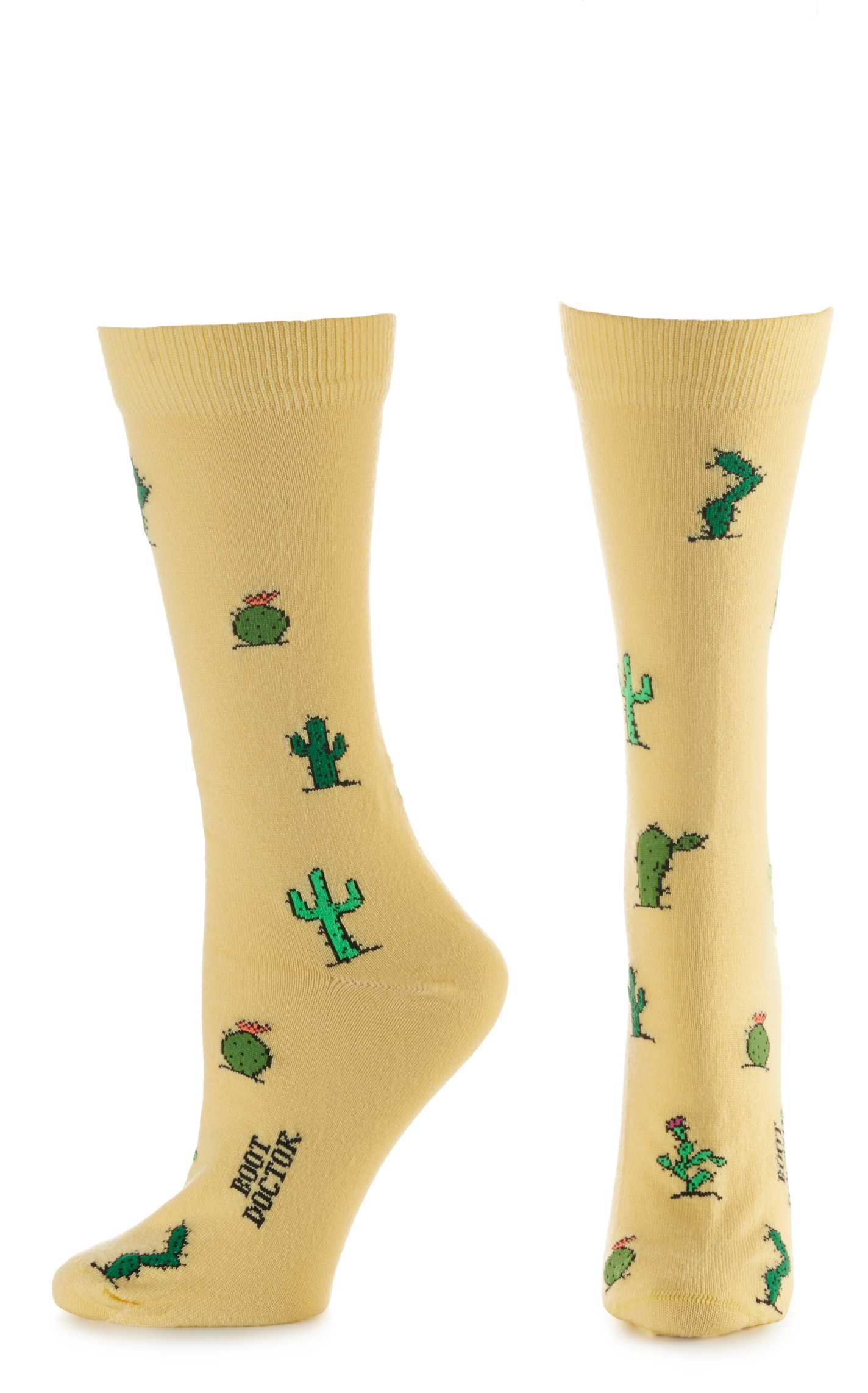 Boot Doctor Women's Yellow with Cactus Print Crew Boot Socks - Image 1