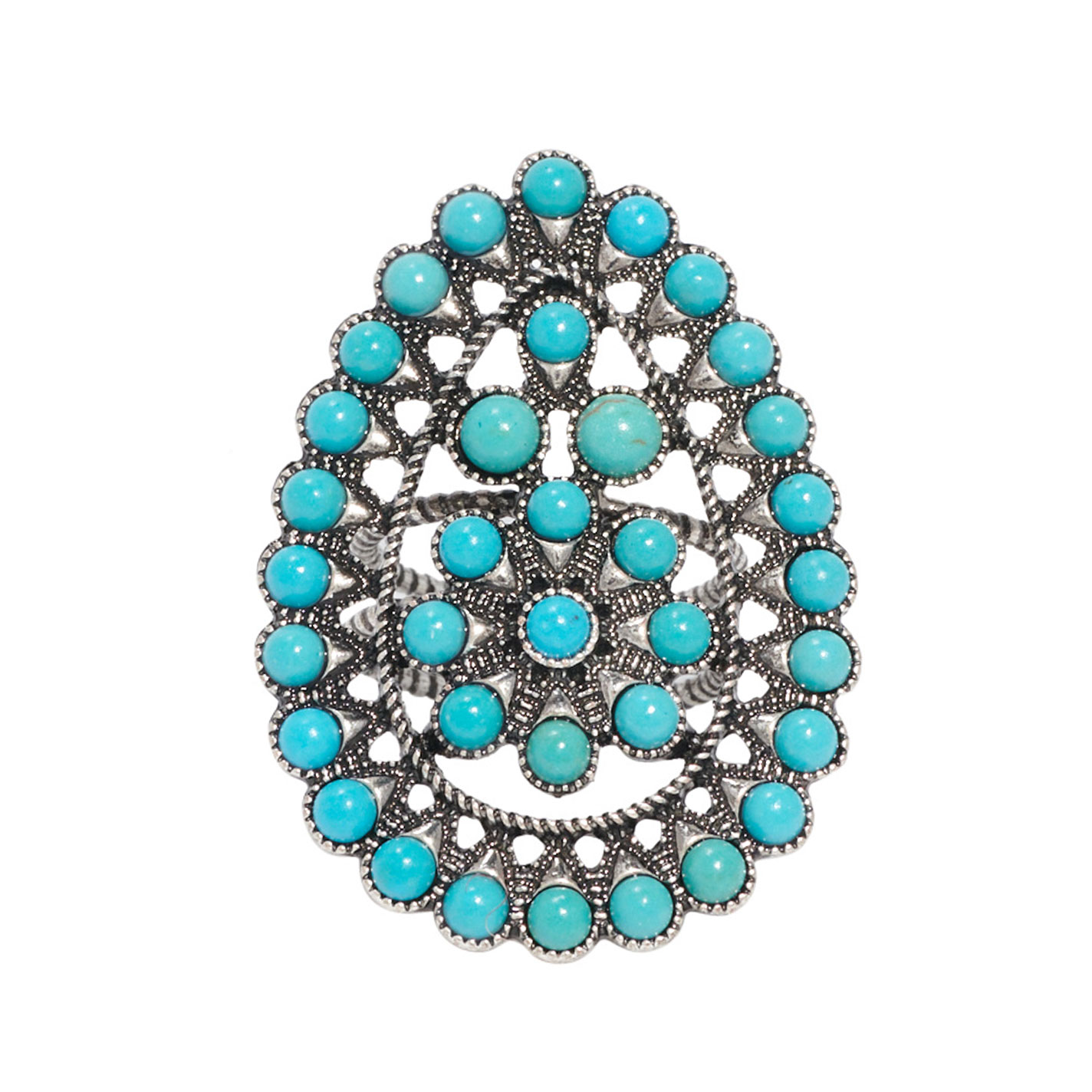 806 by Pink Panache Turquoise Teardrop Concho Ring - Image 2