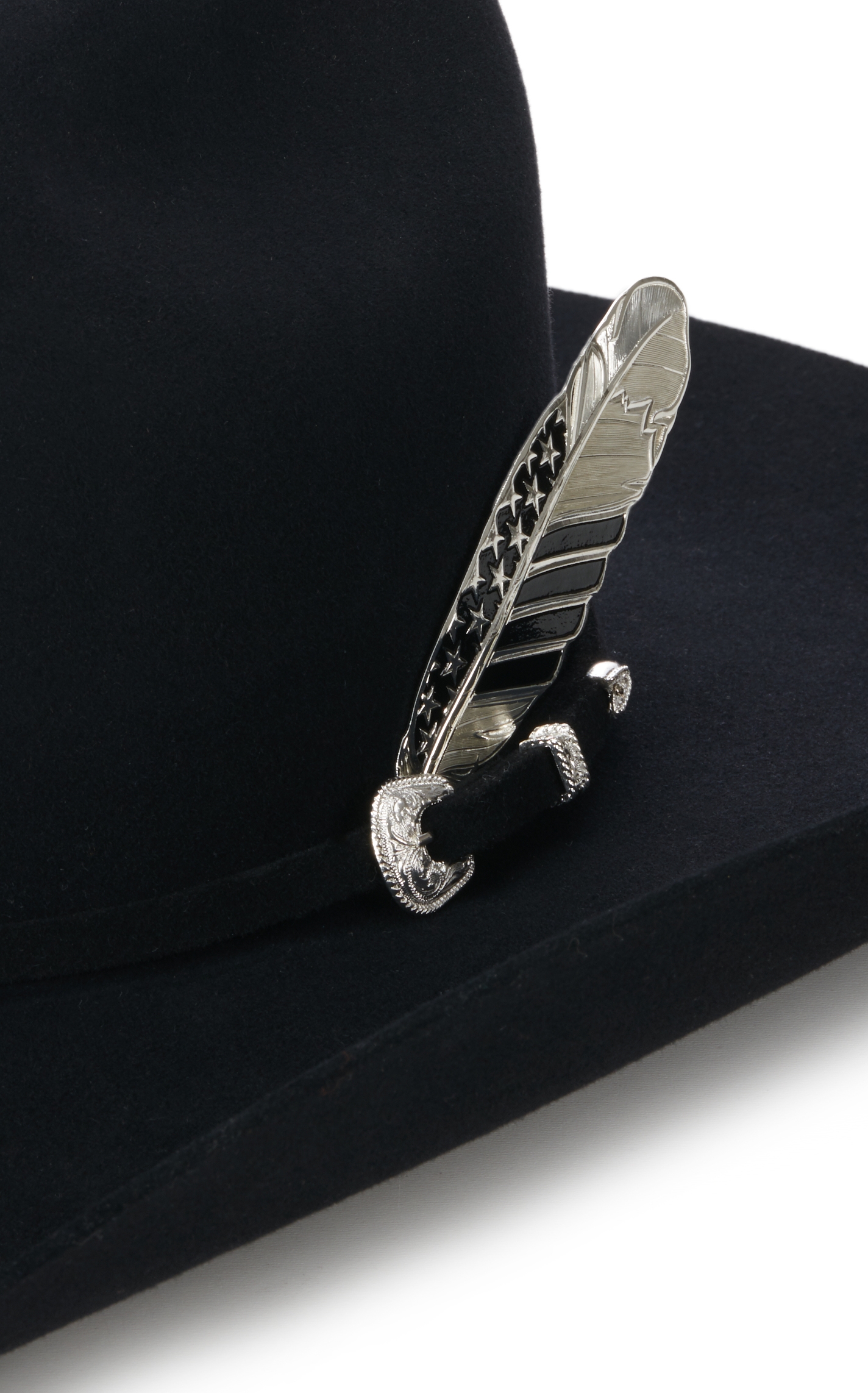 Montana Silversmiths Silver and Black Stars and Stripes Hat Feather - Image 1