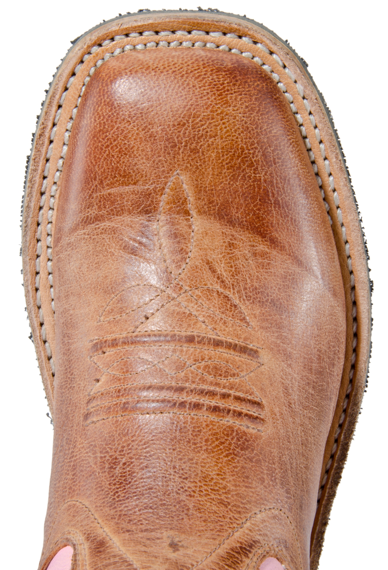 Old West Kids Distressed Brown and Pink Corona Calf Square Toe Cowboy Boot - Image 1