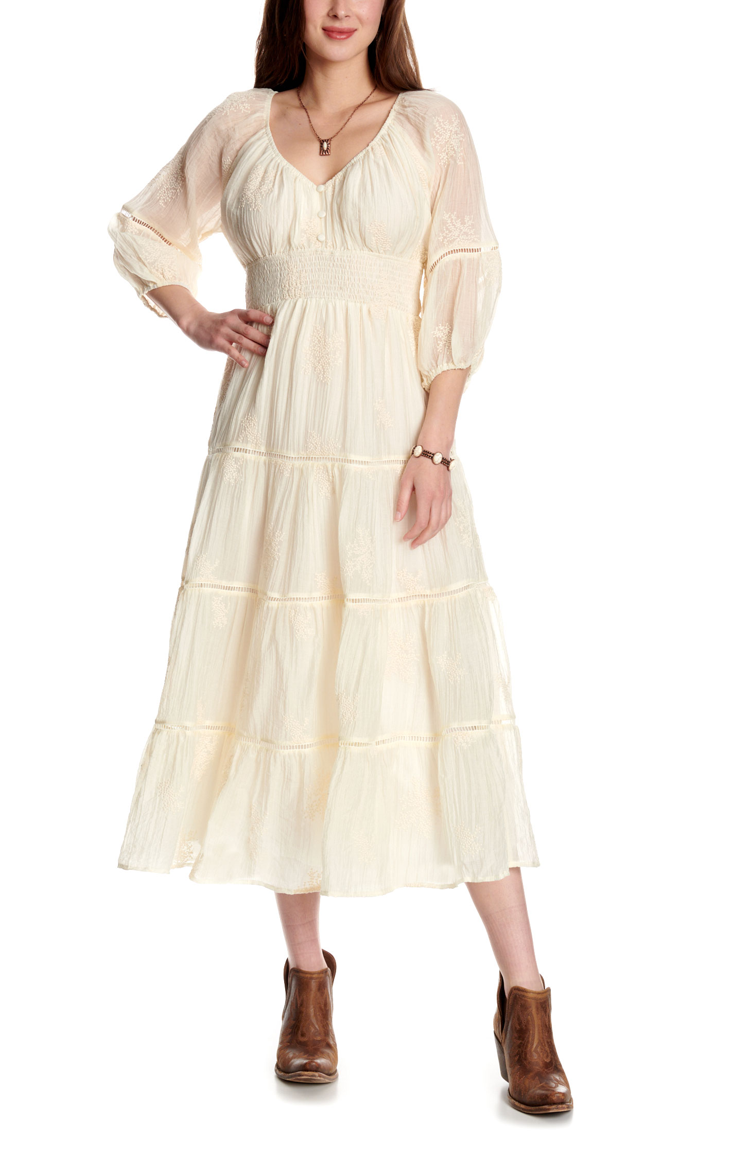 Endless Blu Women's Cream V-Neck Maxi Dress - Image 1