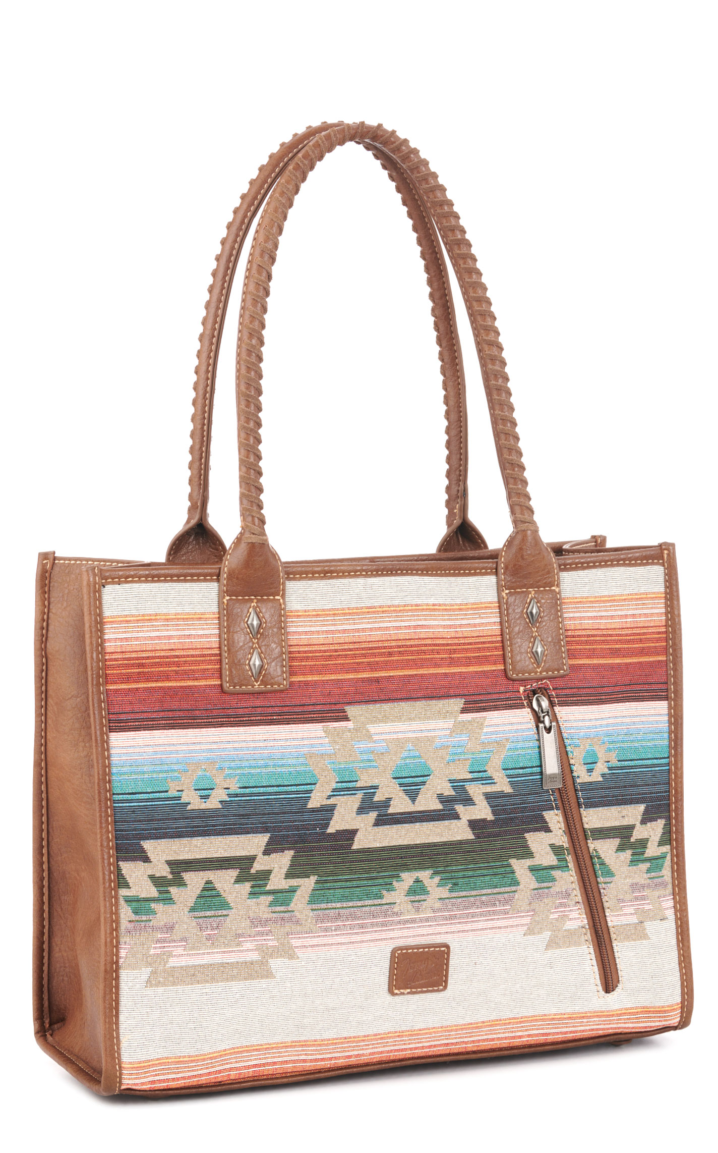 Tony Lama Cinnamon Leather & Serape Aztec Tote Bag - Image 1
