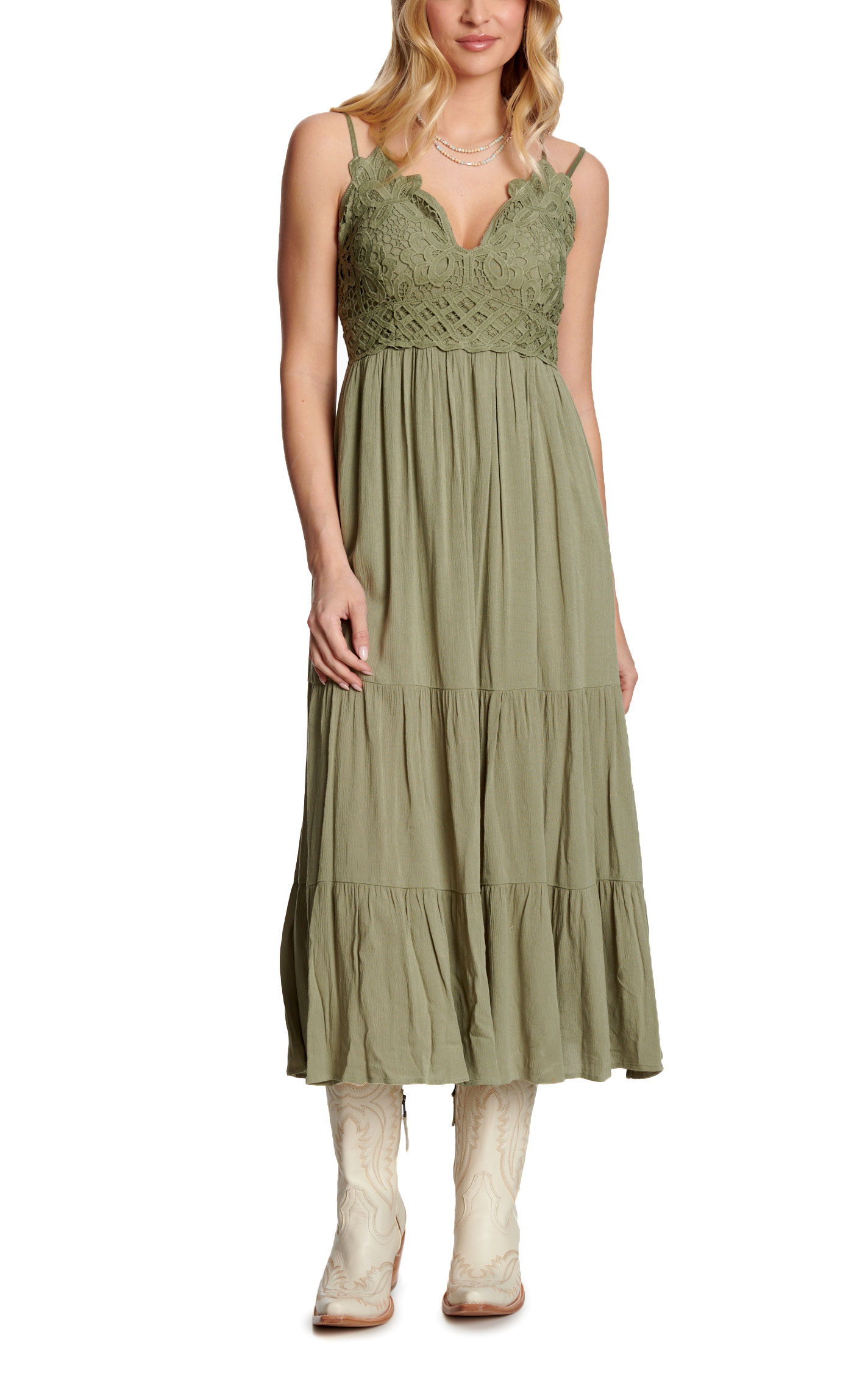 Blue B Women's Light Olive Lace Top Maxi Dress - Image 1
