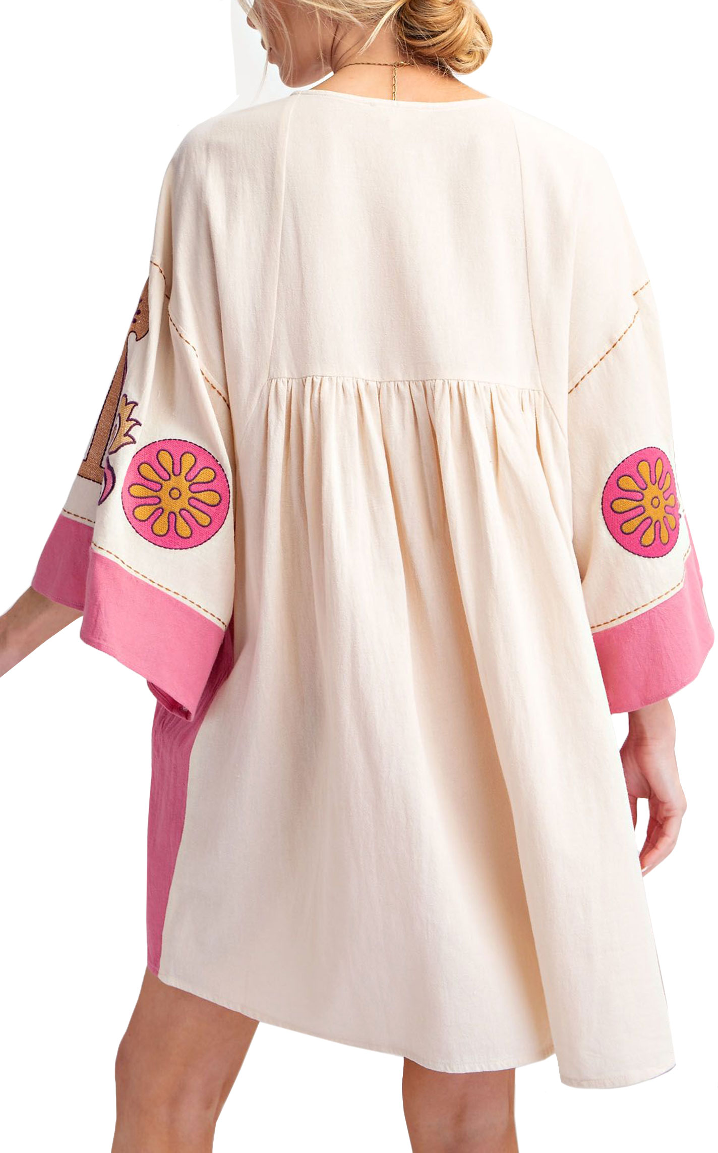 EASEL Women's Cream & Rose Embroidered Dress - Image 1