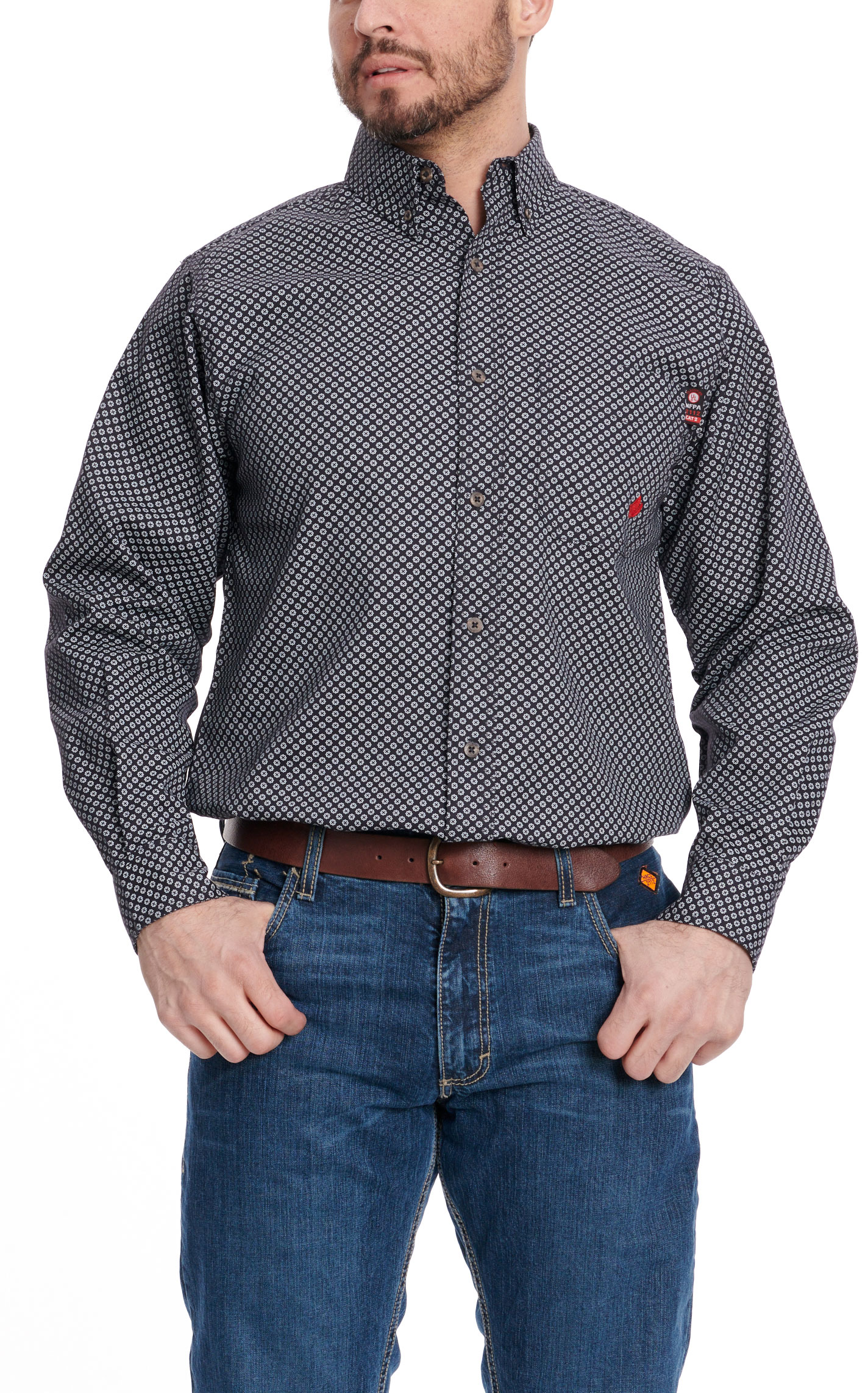 Forge Men's Black & White Geo Print FR Work Shirt - Image 1