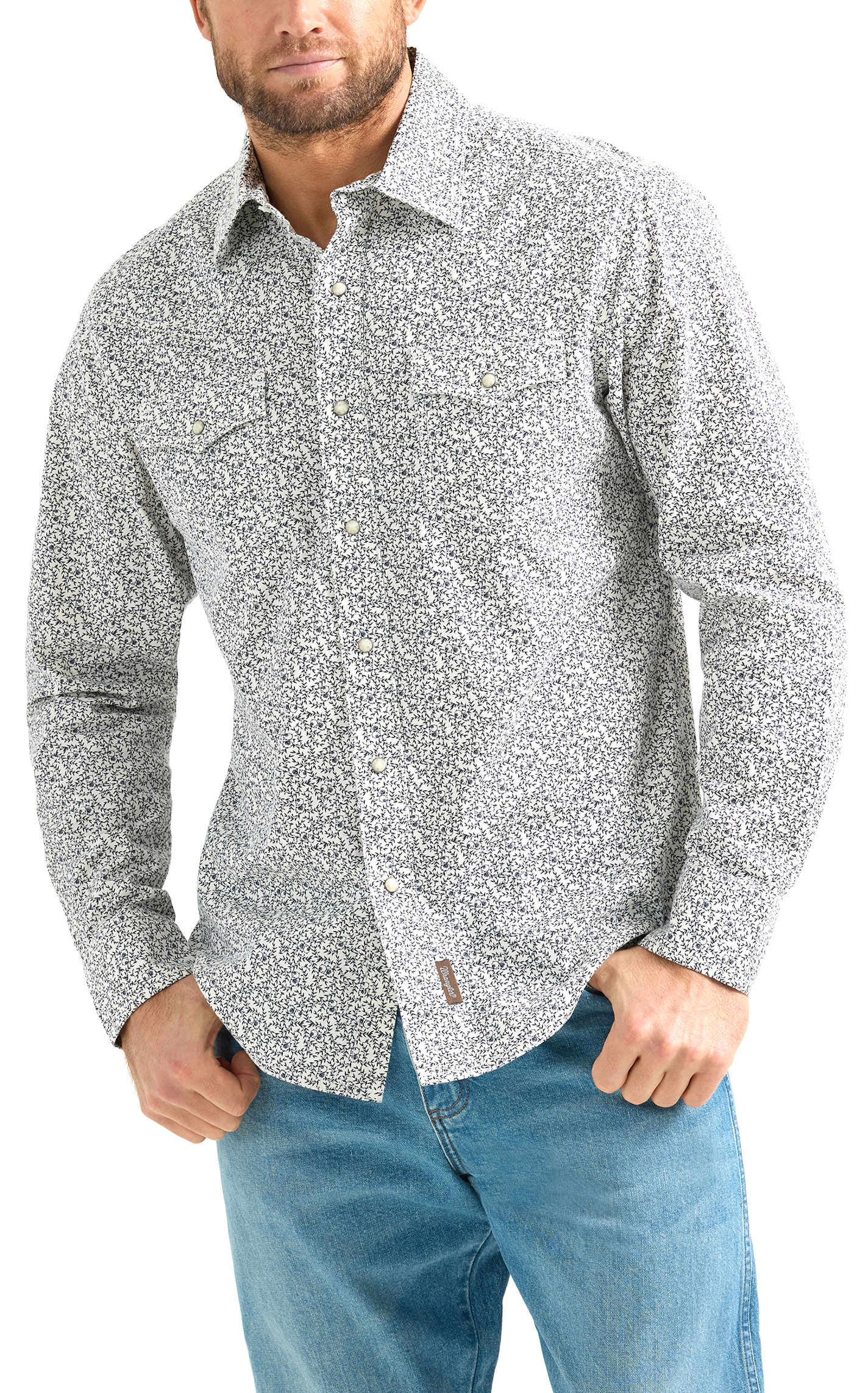 Wrangler Retro Men's Black & White Floral Western Shirt - Image 1