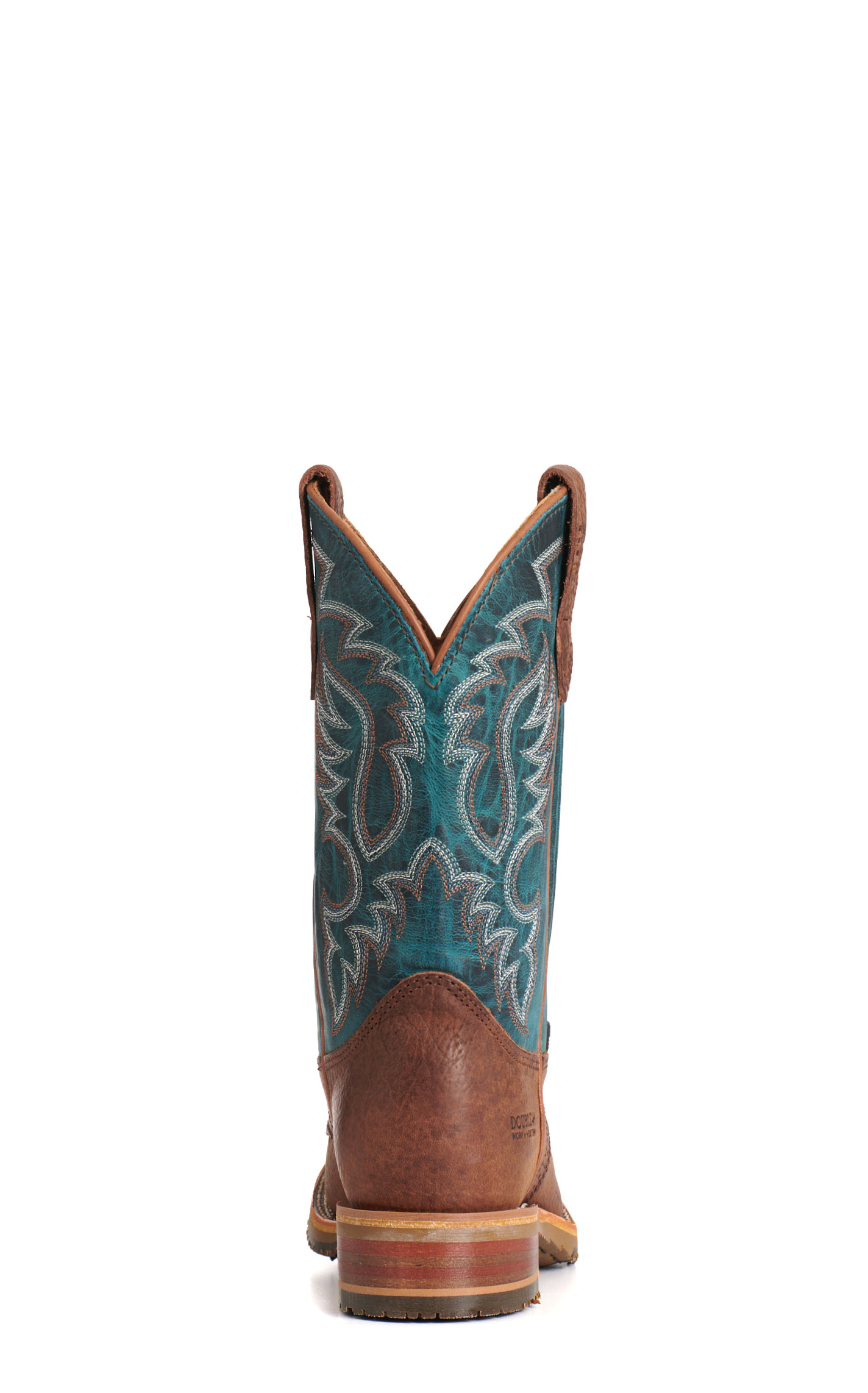 Double H Men’s Brown & Turquoise Square Toe Cowboy Boots - Image 1