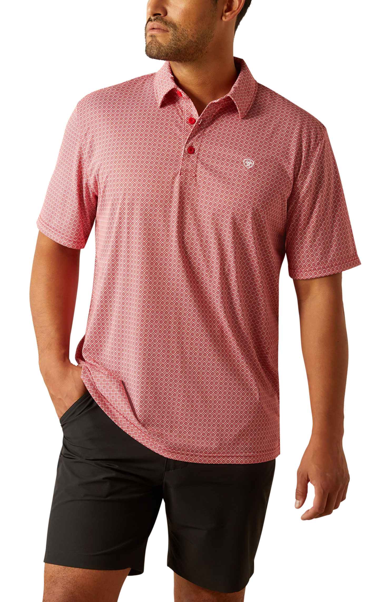 Ariat Men's AriatTEK Red & White Geo Polo Shirt - Image 1