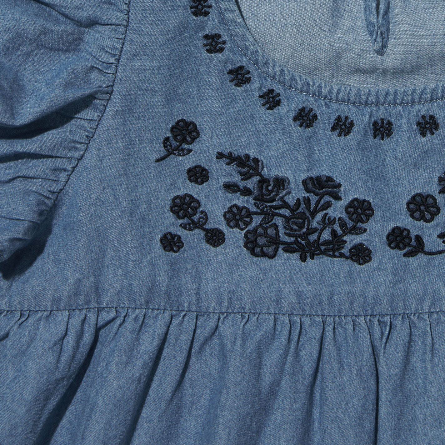 Rockin C Girl's Black Floral Embroidered Chambray Dress - Image 1