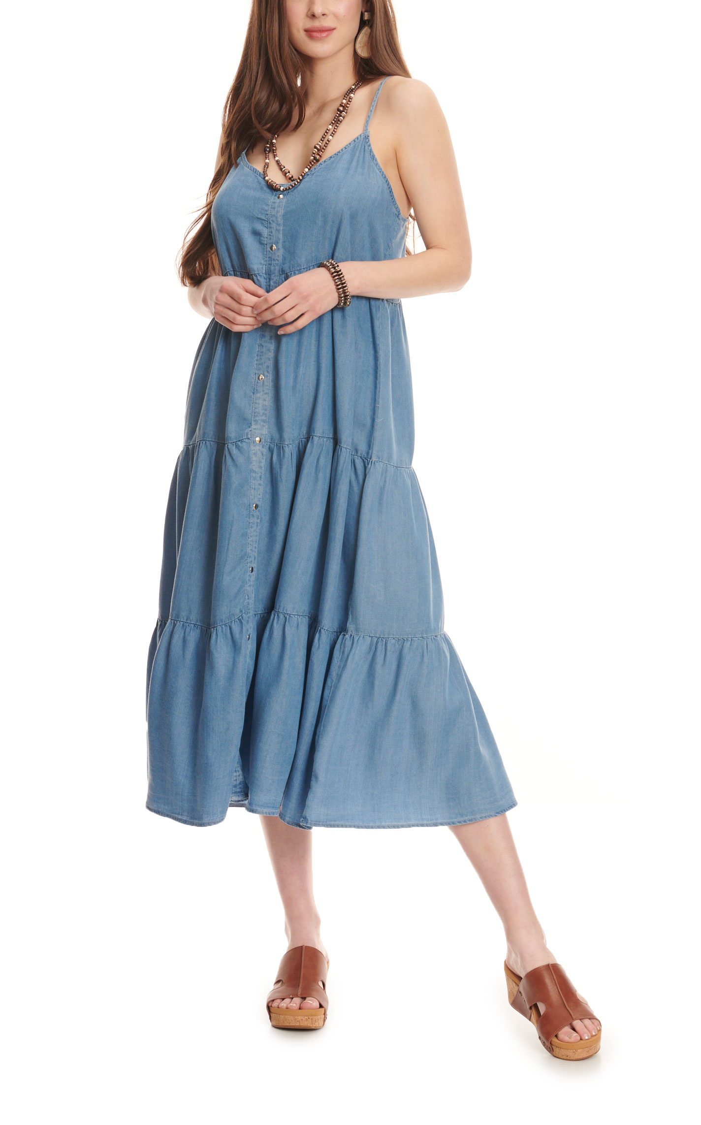 Cotton & Rye Women's Light Denim Thin Strap Tiered Dress - Image 1