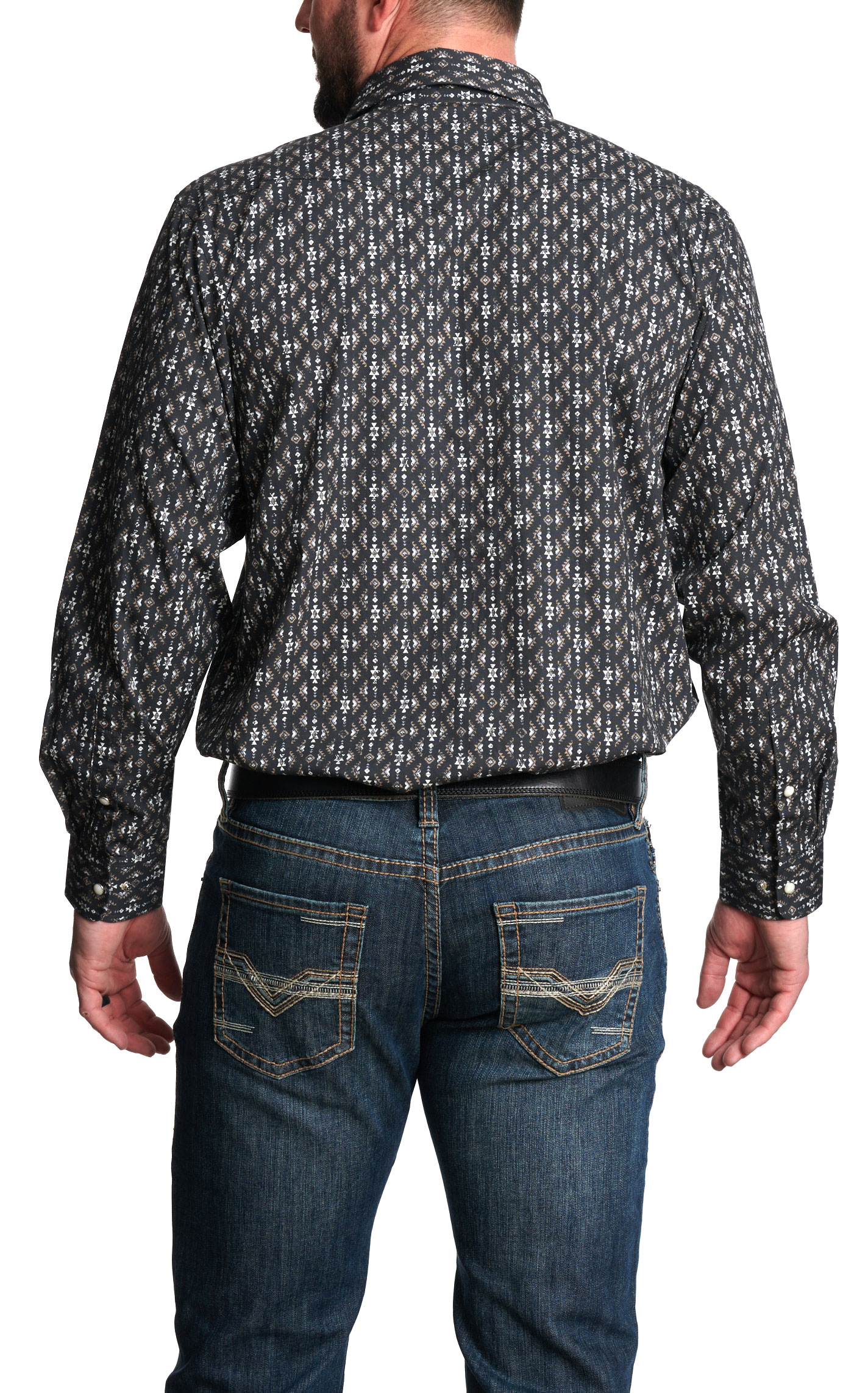 Panhandle Men's Black and Gray Aztec Western Shirt - Image 1