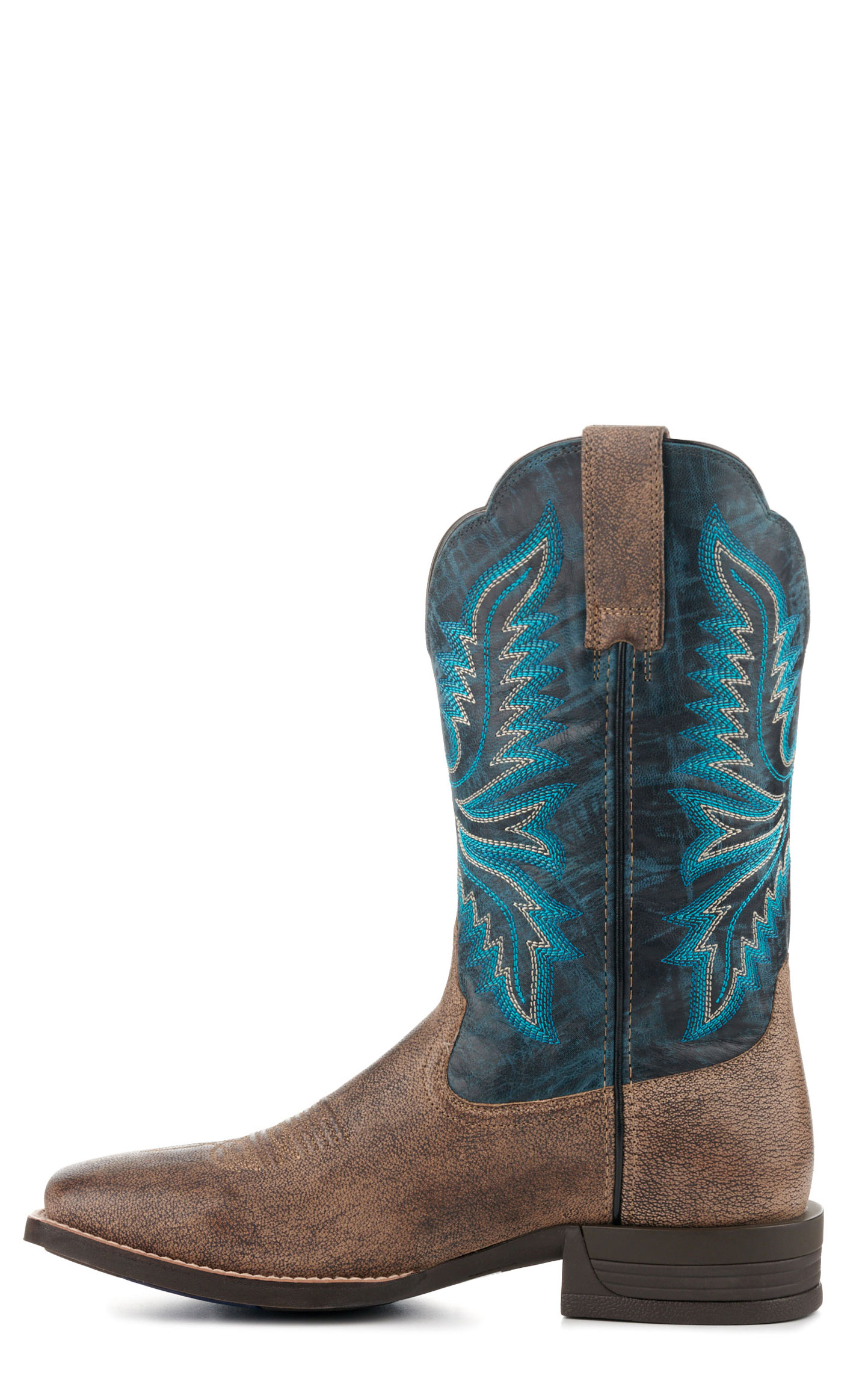 Ariat Men's Brush Creek Stone and Navy Wide Square Toe Shock Shield Cowboy Boots - Image 1
