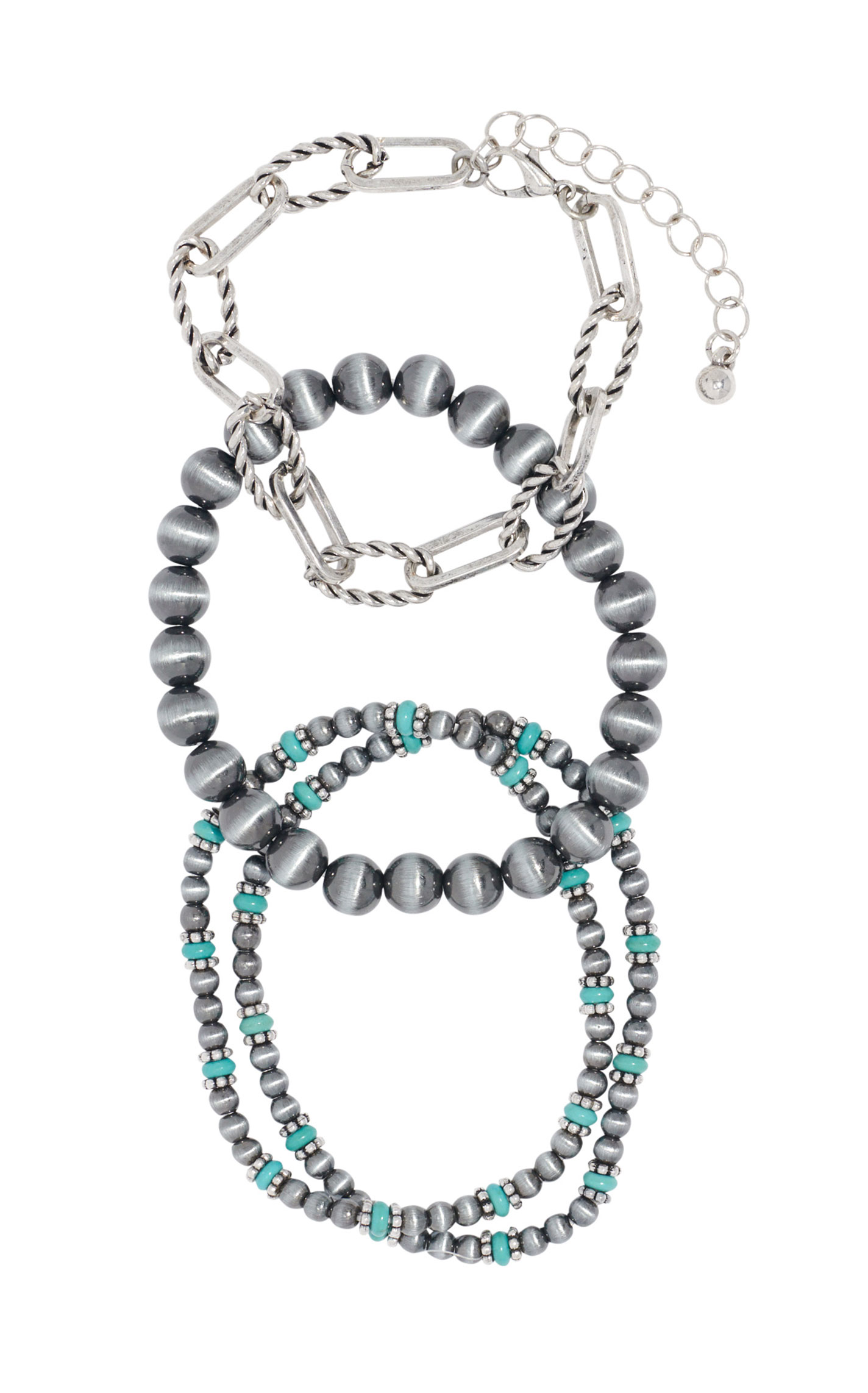 806 Silver Cat's Eye & Turquoise Four Strand Bracelet Set - Image 2