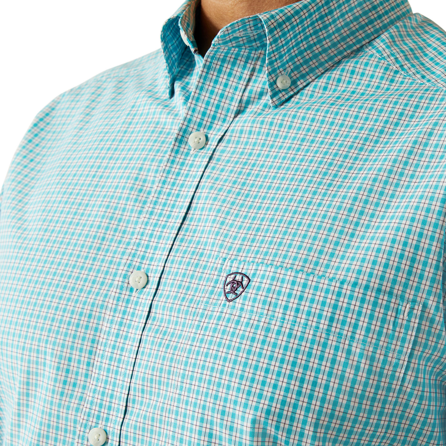 Ariat Pro Series Men's Wilmer Turquoise Plaid Western Shirt - Image 1