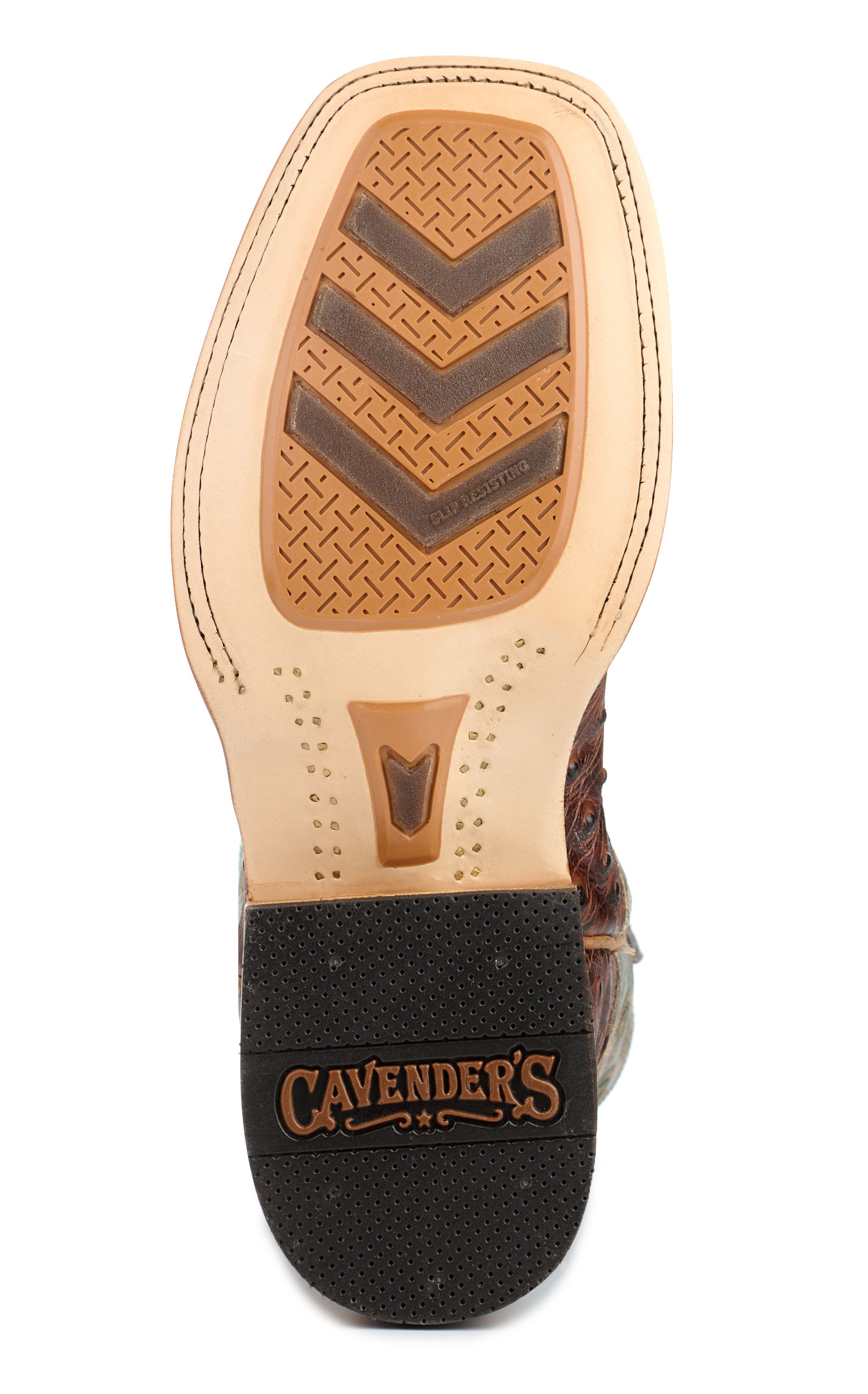 Cavender's Men's Endurance Deep Green and Brown Ostrich Print Wide Square Toe Cowboy Boots  - Image 1