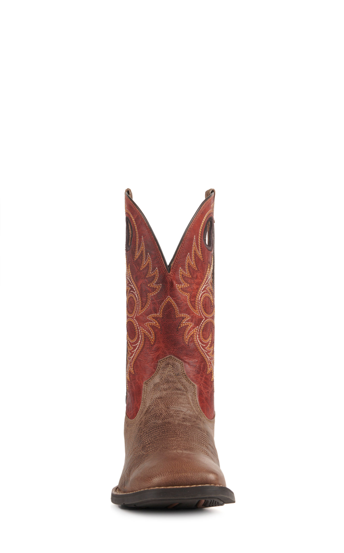 Ariat Men's Sport Rodeo Distressed Tan and Red Wide Square Toe Cowboy Boots - Image 1