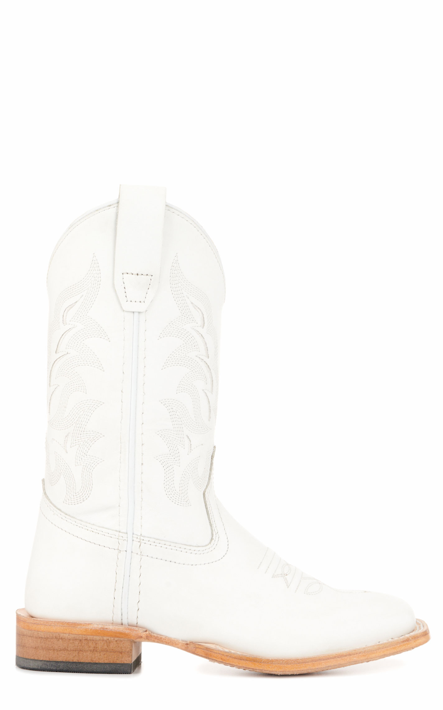 Old West Youth White Wide Square Toe Cowboy Boots - Image 1