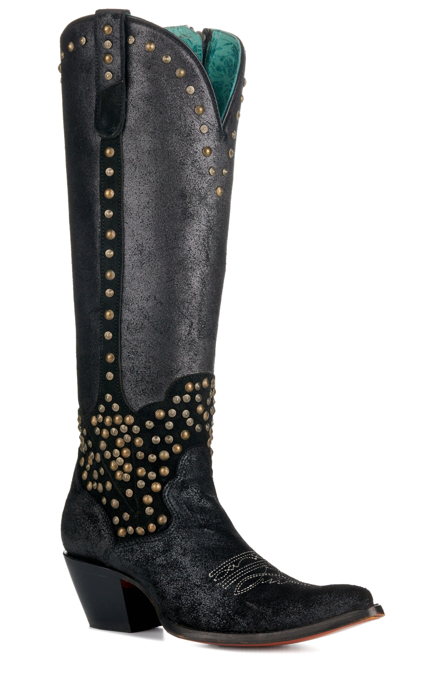 Corral Women's Black Metallized with Studs Pointed Toe Tall Cowboy Boots - Image 1