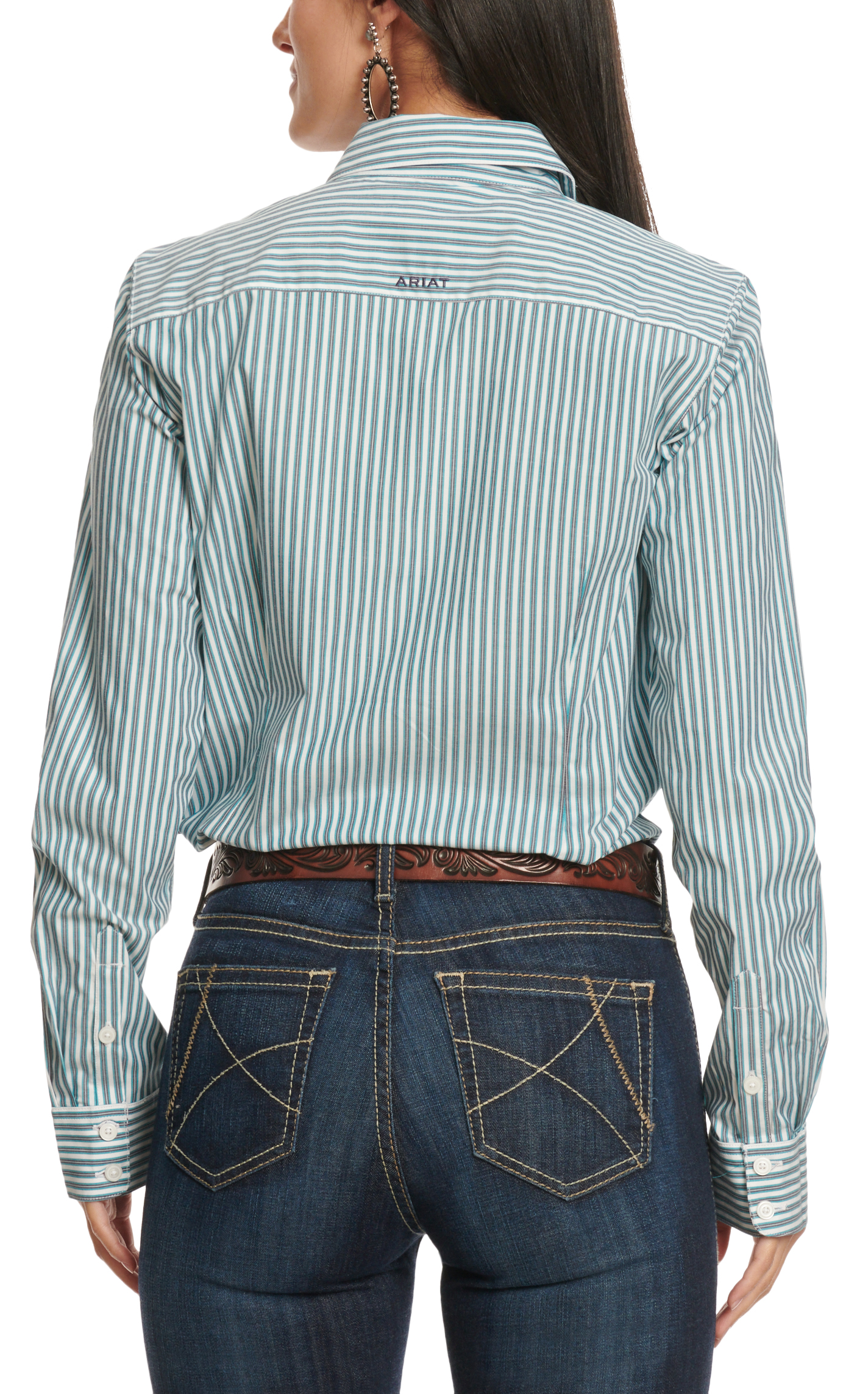 Ariat Women's Teal & White Stripe Western Shirt - Image 1