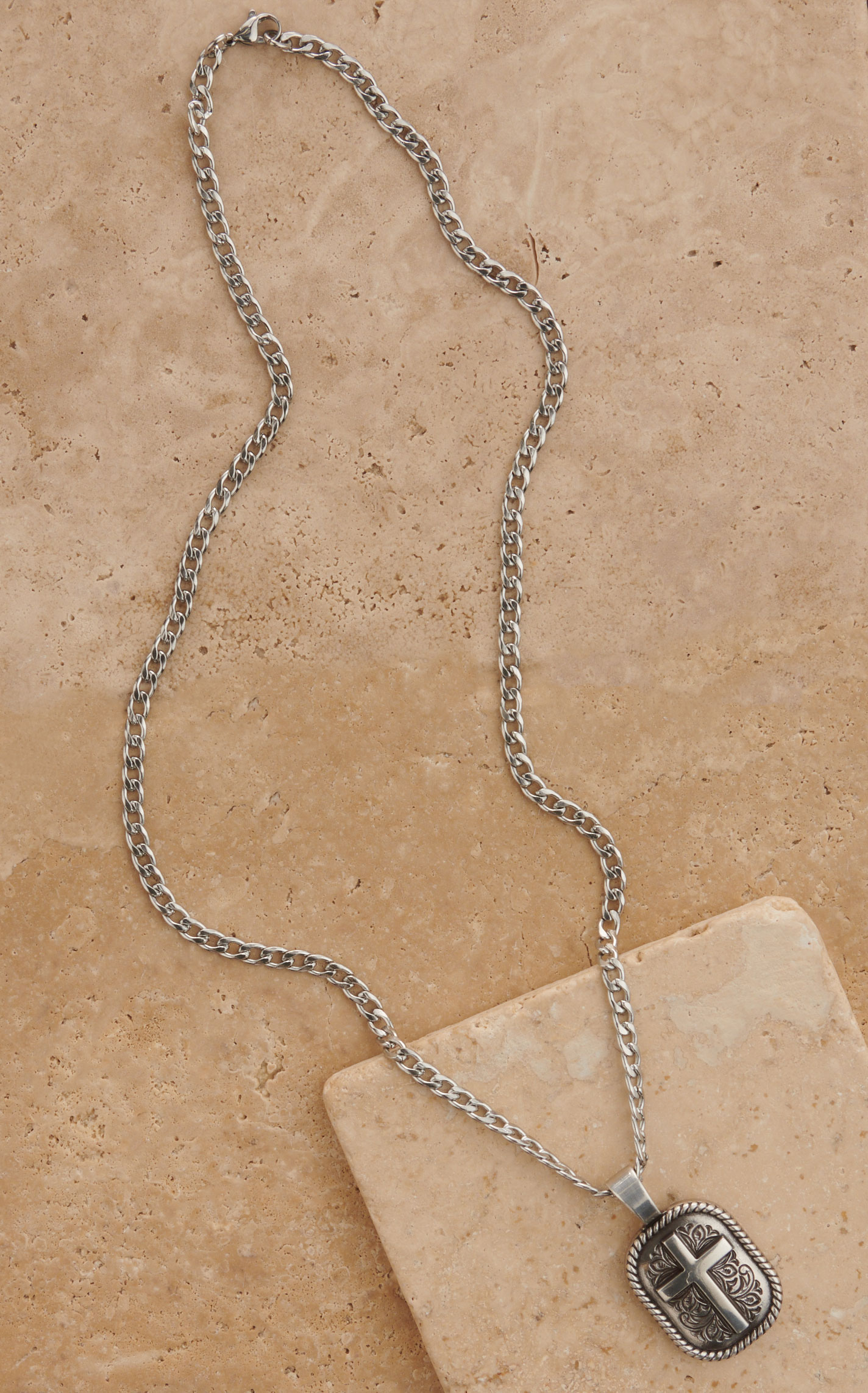 Twister Silver Floral Cross and Chain Necklace - Image 1