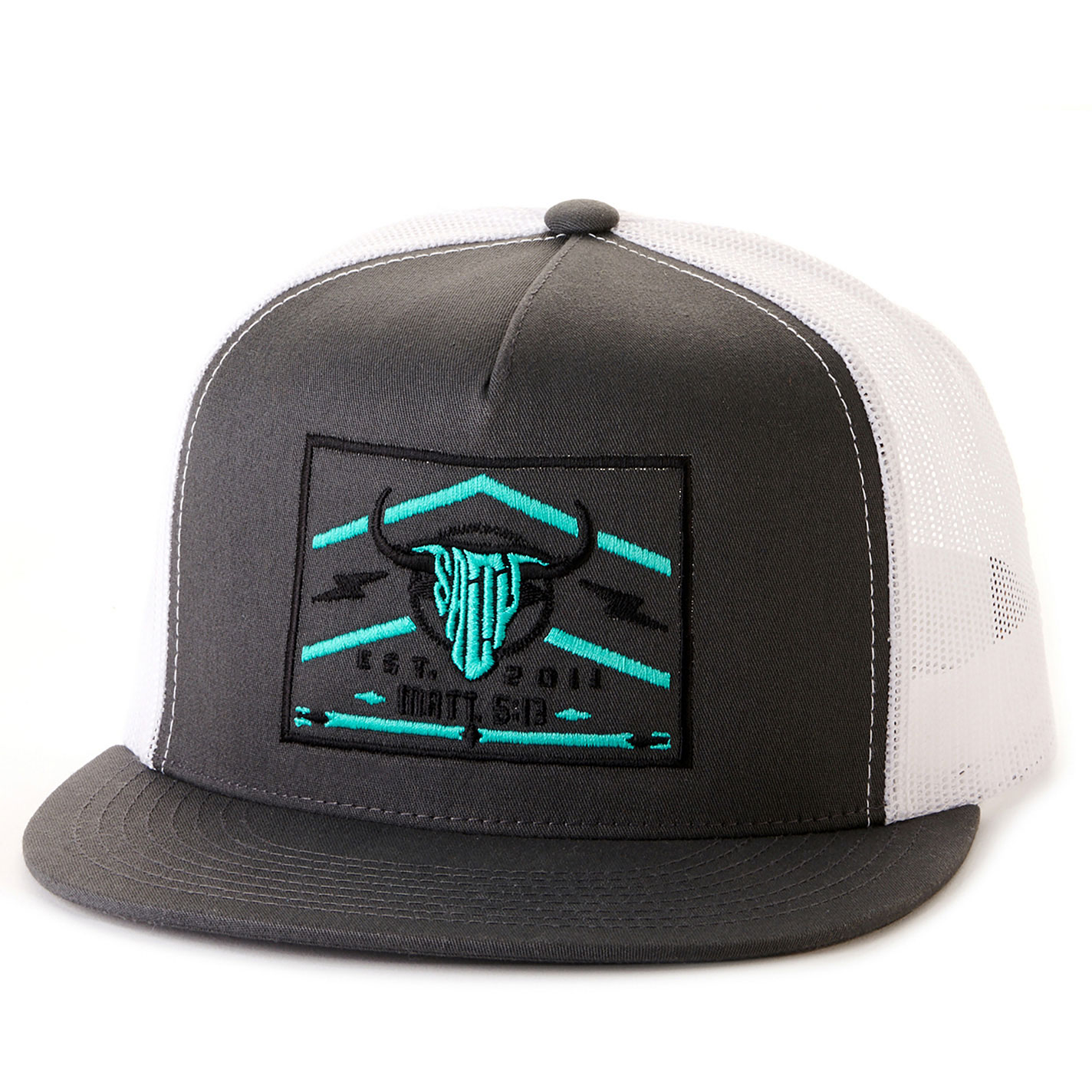 Salty Rodeo Co. Gray & White Turquoise Lightning Snapback Cap - Image 1