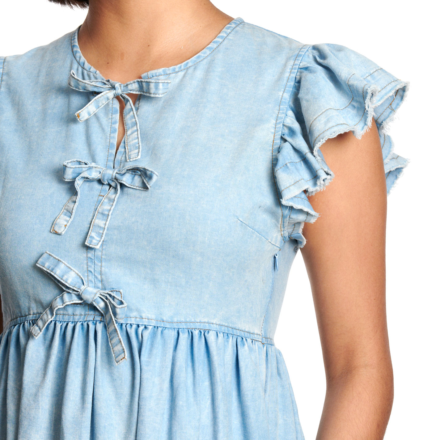Blue B Women’s Light Wash Denim Tie Front Dress - Image 1