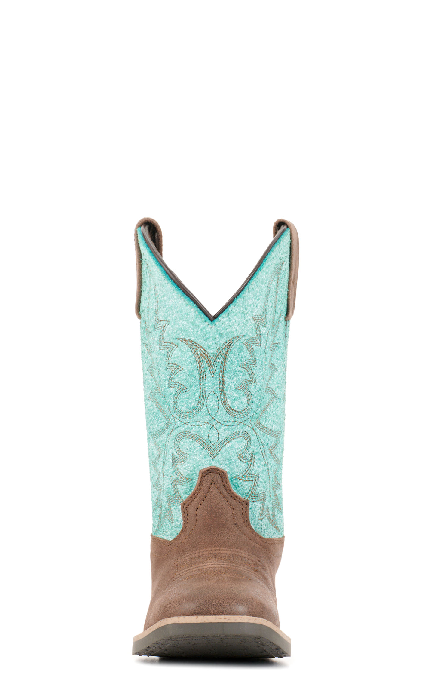 Smoky Mountain Youth Rustic Rider Dark Brown and Turquoise Wide Square Toe Cowboy Boots - Image 1