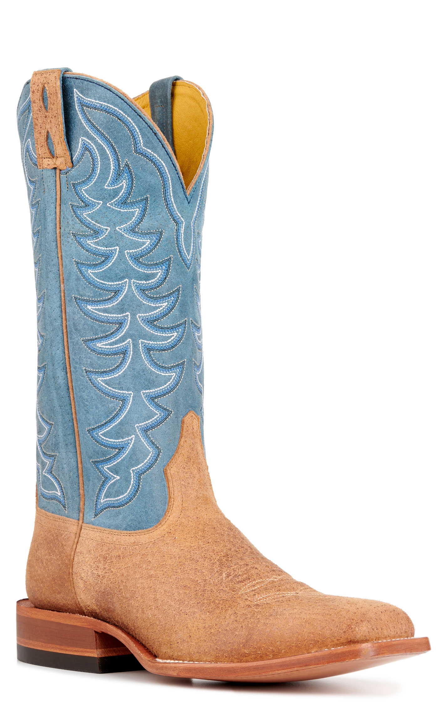 Cavender's Men's Sand Boar and Blue Wide Square Toe Cowboy Boots - Image 1
