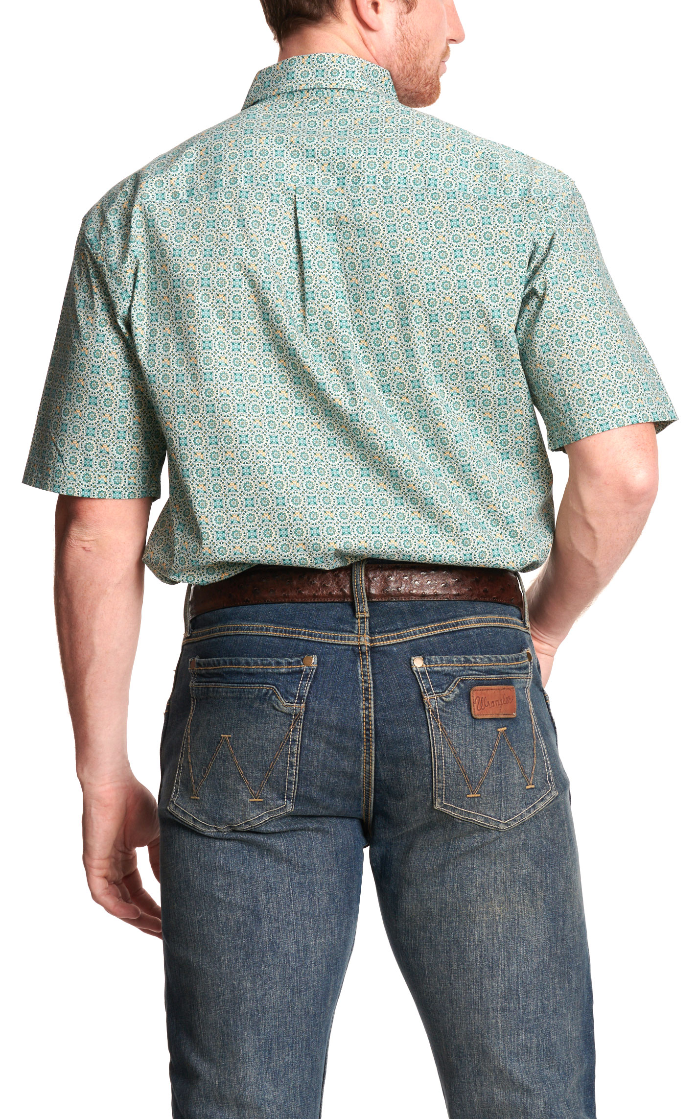 Wrangler Men's George Strait Collection Turquoise Geo Print Western Shirt - Image 1