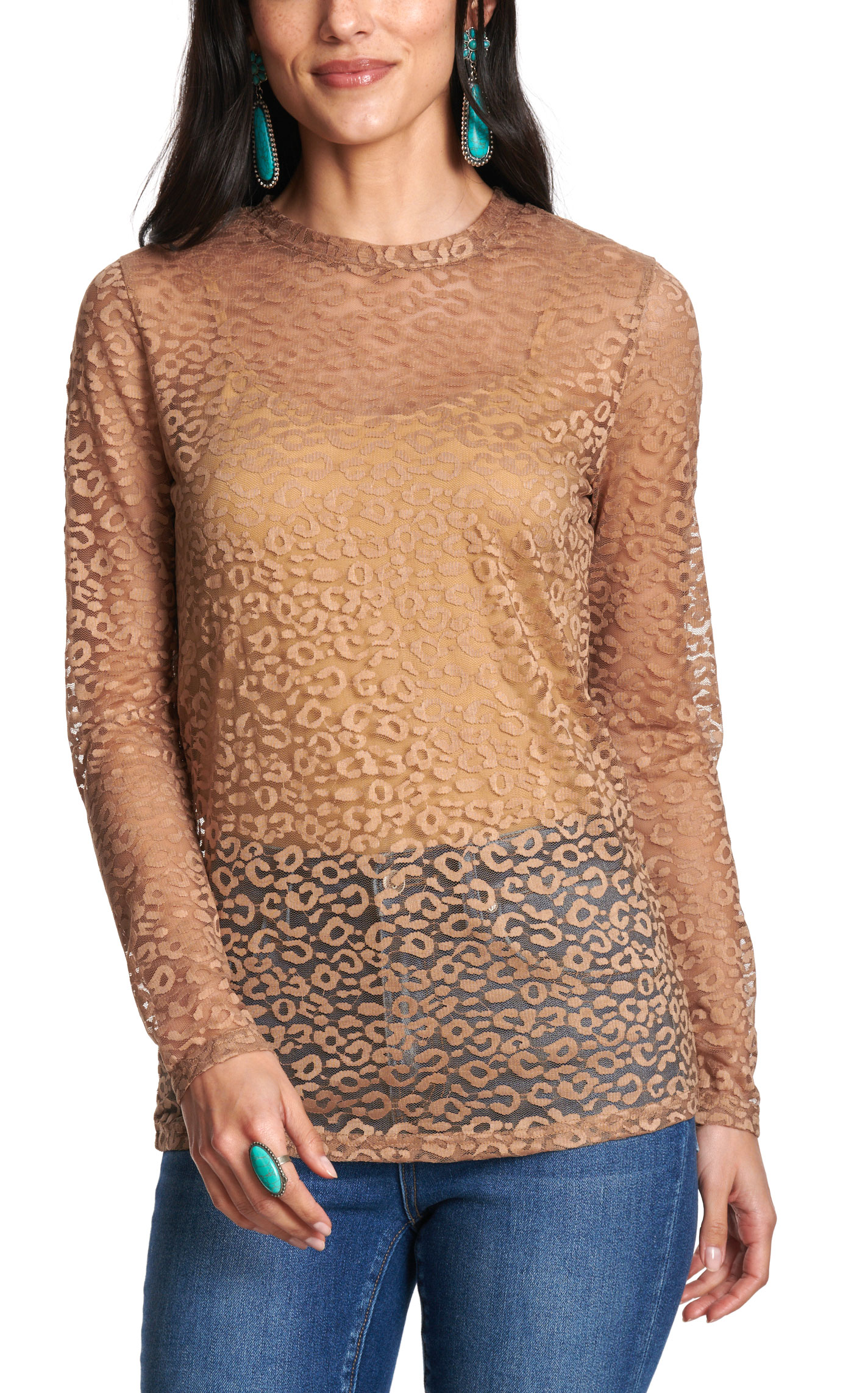 Marigold Kiss Women's Butterscotch Leopard Print Mesh Top - Image 1